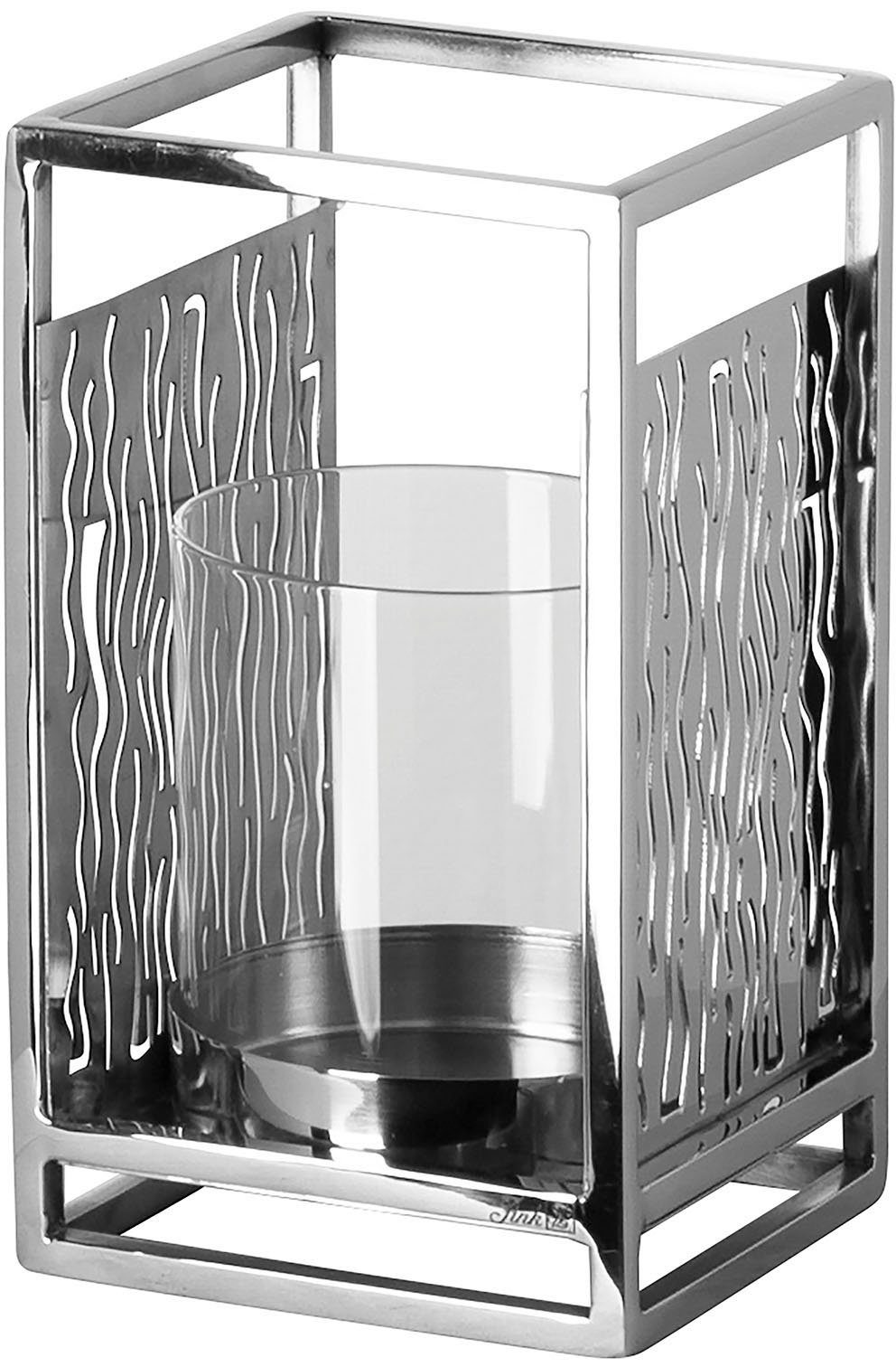 Barzahlung Fink Windlicht Kerzenhalter Kerzenhalter St), Glaseinsatz mit aus Dekorativer Edelstahl Glas, Cut-Outs, mit NICOSA und (1 ausgestanzten