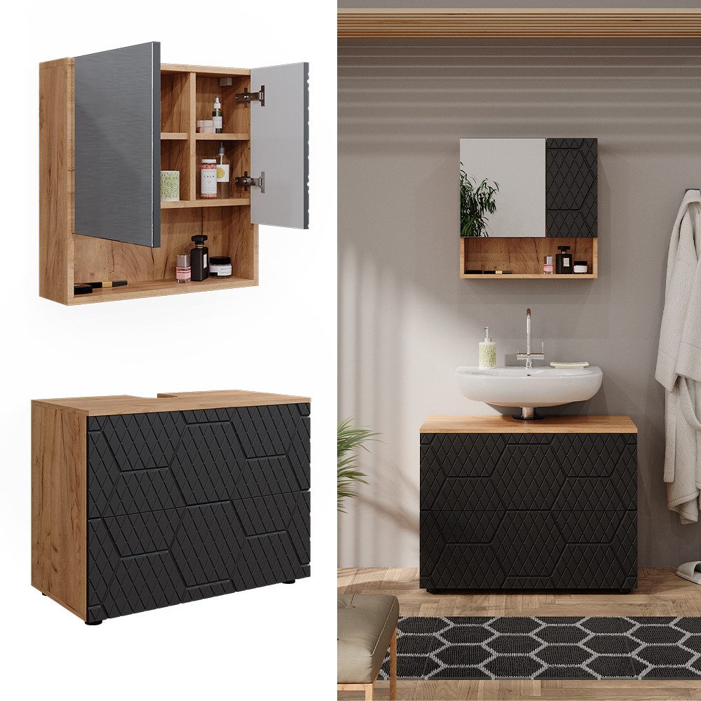 Vicco Badmöbel-Set Irma, Goldkraft Eiche/Anthrazit, 2 günstig online kaufen
