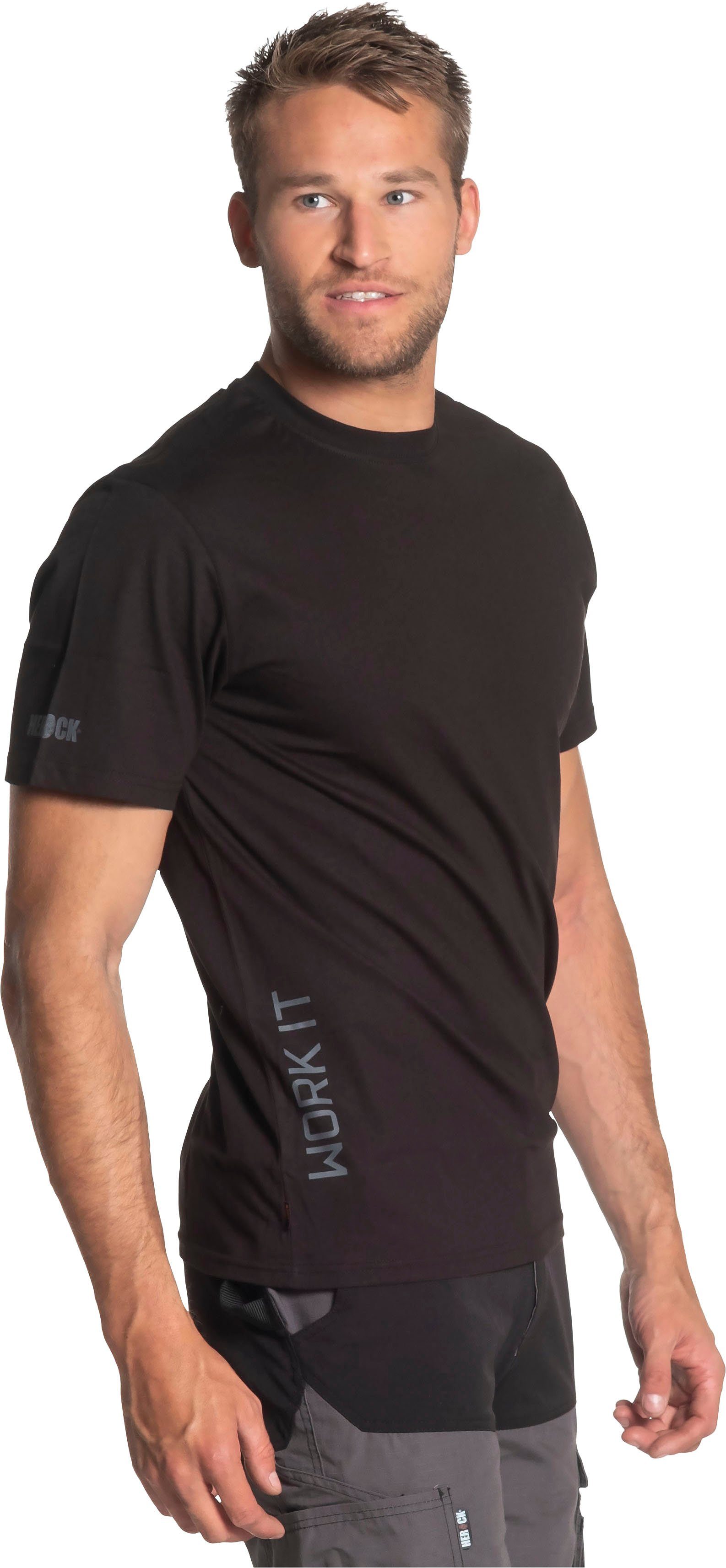 T-Shirt Callius kurze schwarz Ärmel, T-Shirt Rundhalsausschnitt, Herock Herock®-Aufdruck, kurze Ärmel Rippstrickkragen