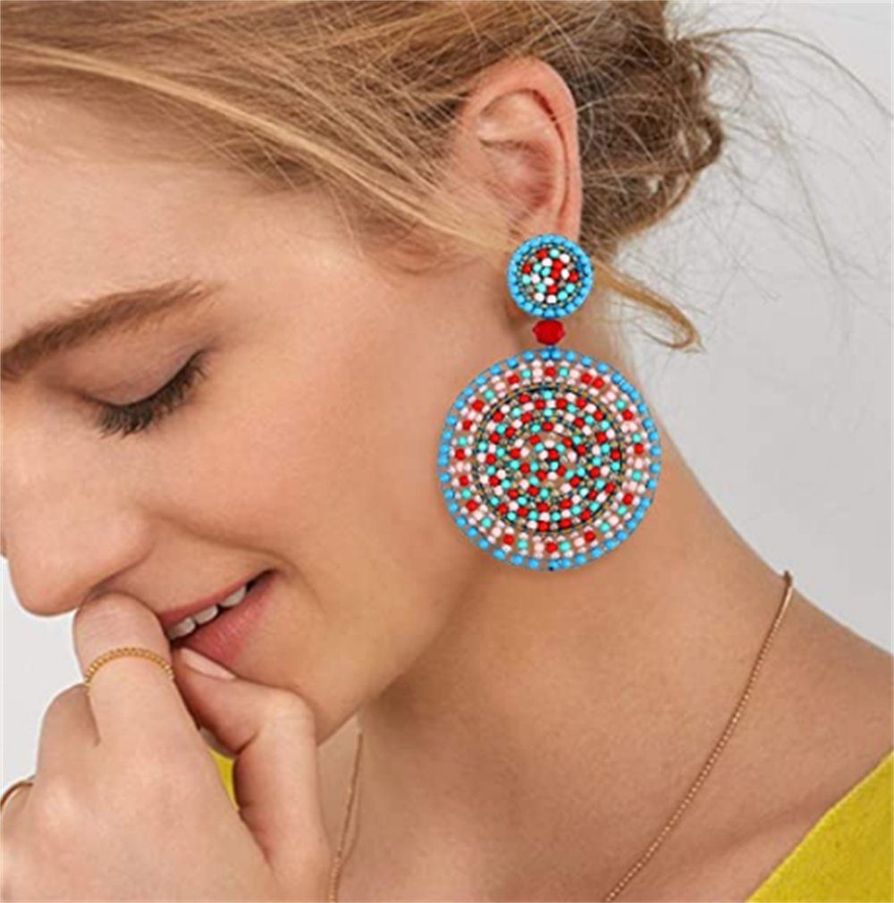 Ohrhänger GLAMO Frauen,Bohemian-Kreolen, baumelnder für Paar Ohrring blau Perlenohrringe