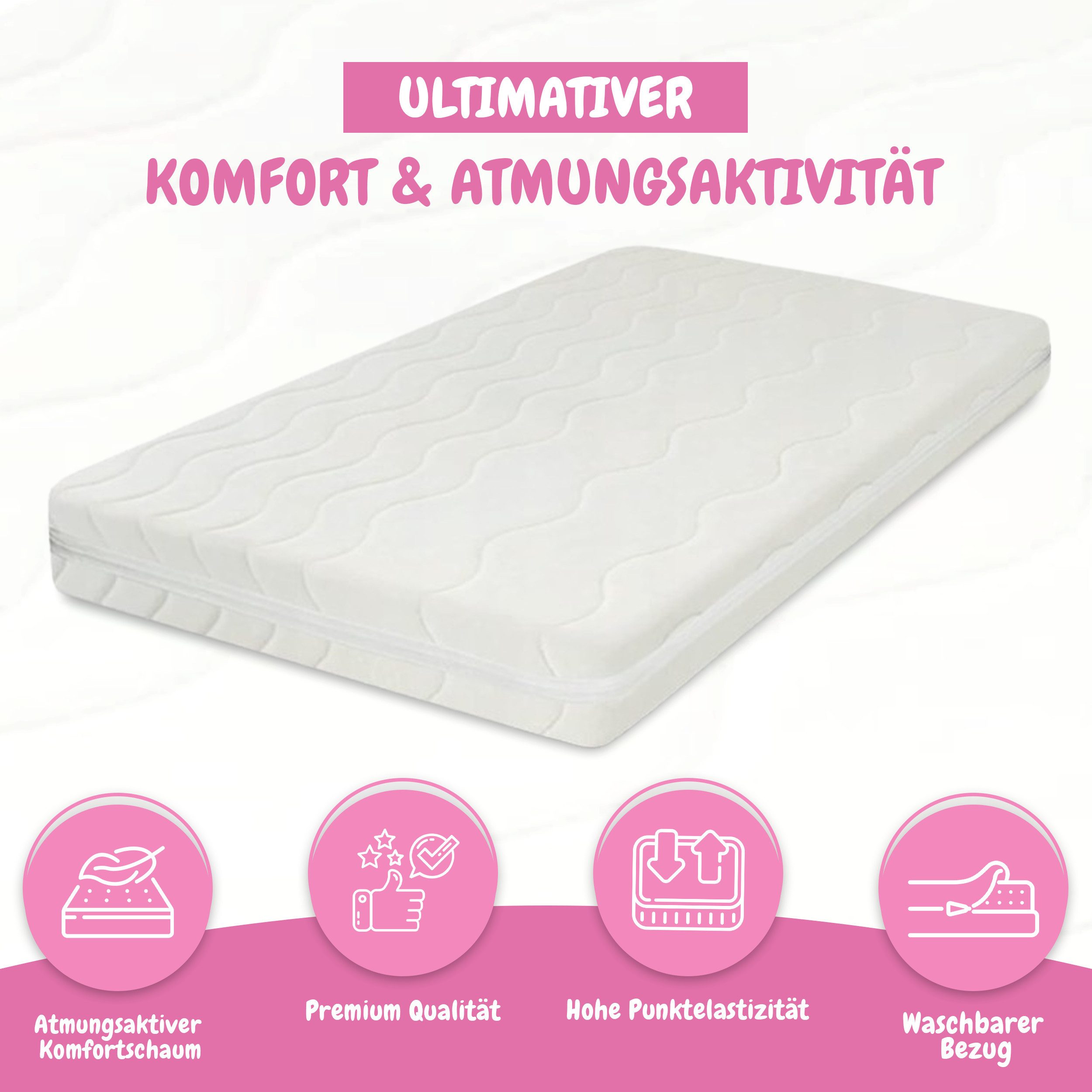 Kindermatratze Easy Active Kaltschaummatratze 90x200 cm mit Bezug, Best for Home, 10 cm hoch, (60x120 70x140 80x160 80x180 90x200 140x200 180x200 cm), Schaumstoffmatratze, Kindermatratze mit Reißverschluss