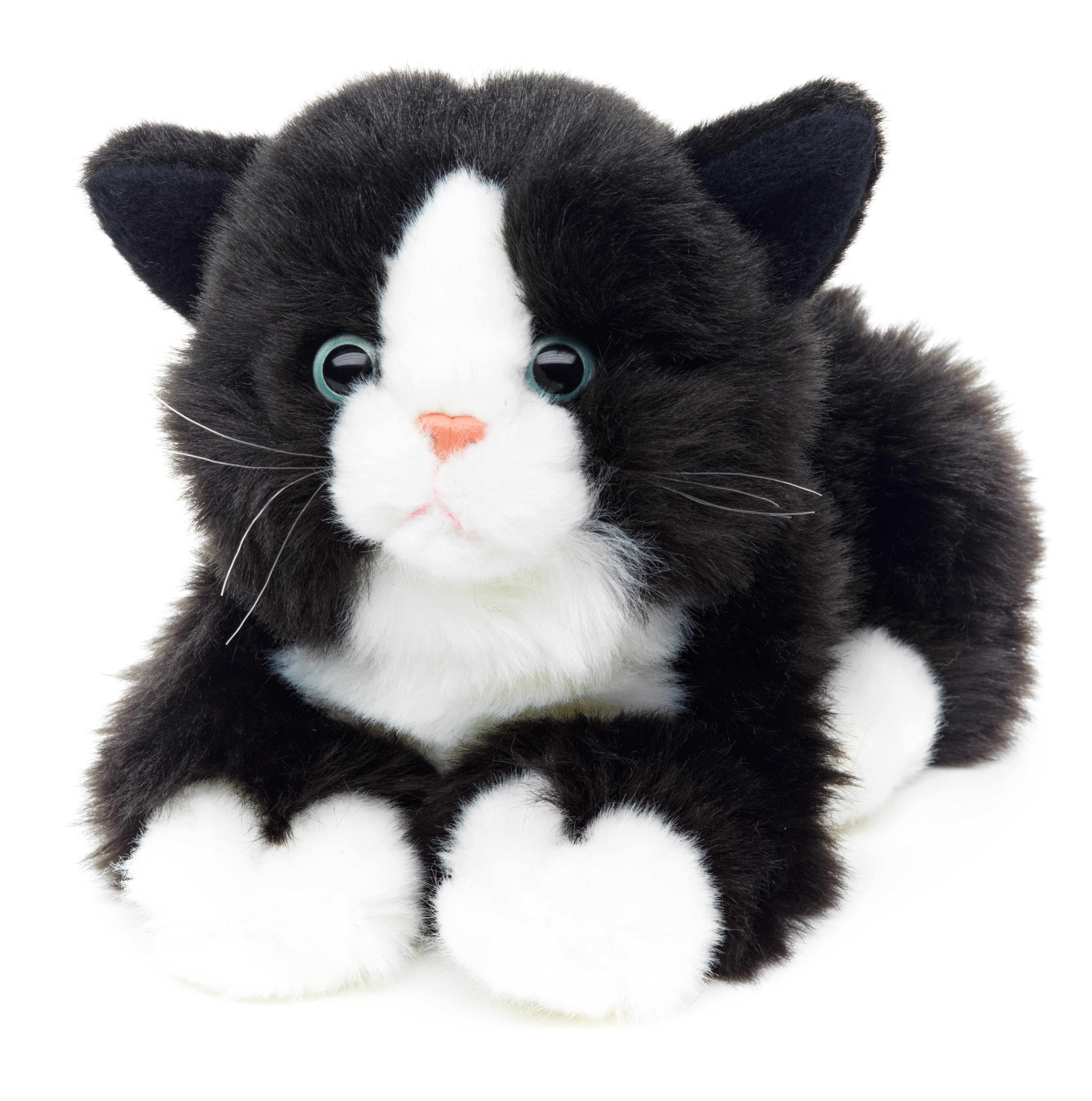 Uni-Toys Kuscheltier Katze mit Stimme (schwarz-weiß) - 20 cm (Länge) - Plüs günstig online kaufen