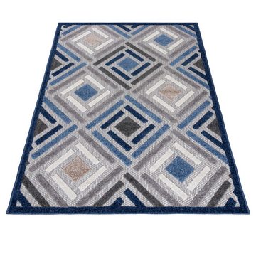 Designteppich In- & Outdoor Teppich Wetterfest & UV-beständig Balkon - Blau Grau, Mazovia, 80 x 150 cm, Höhe 6 mm, Kurzflor - niedrige Florhöhe, Weich, Pflegeleicht, Flachgewebe