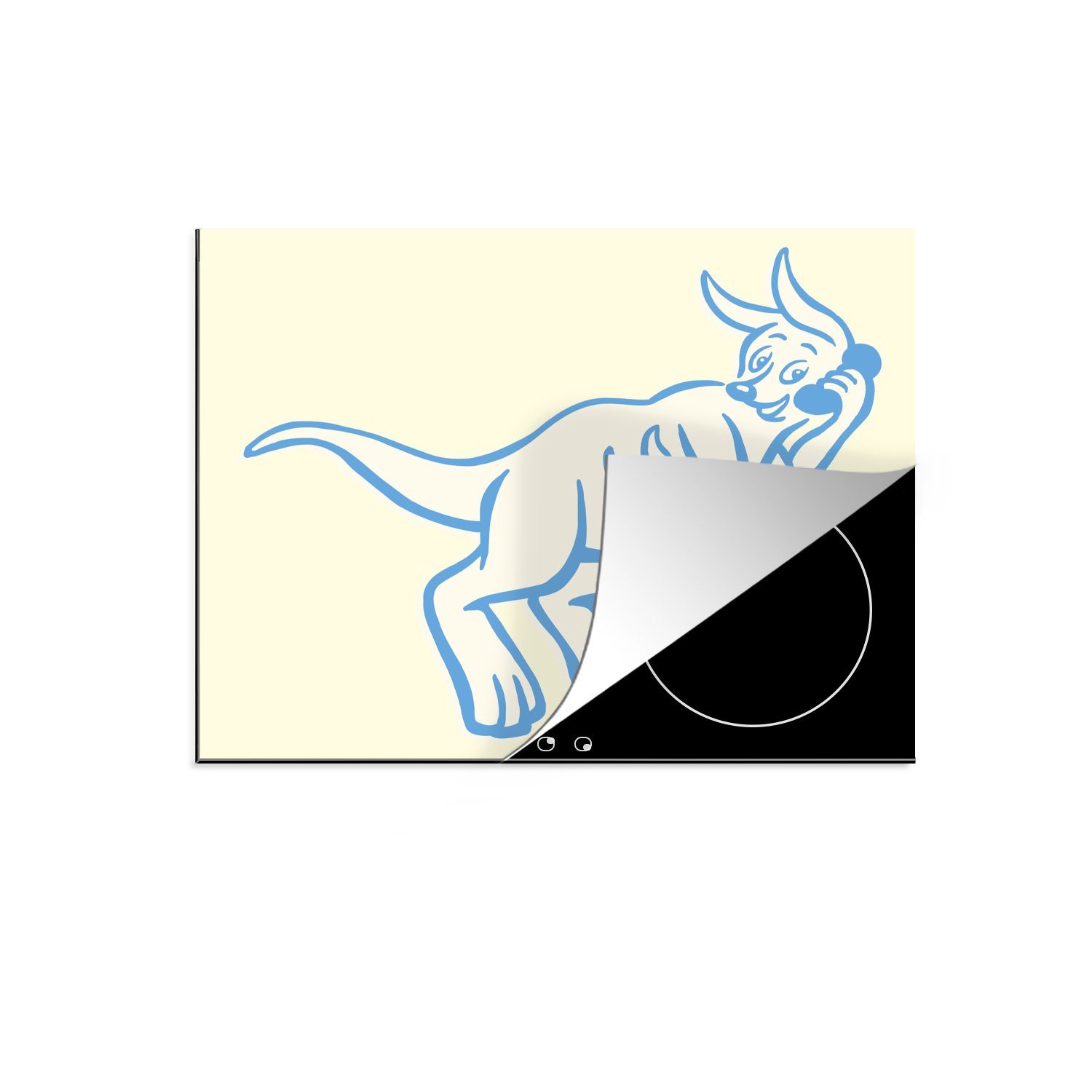 Vinyl, - Weiß, Herdblende-/Abdeckplatte Ceranfeldabdeckung Arbeitsfläche Blau nutzbar, MuchoWow Mobile Kangaroos (1 cm, tlg), 60x52 -