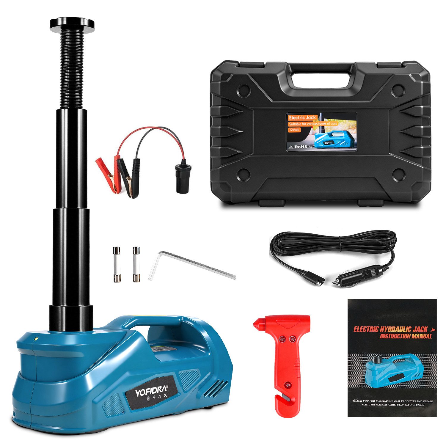 Yofidra Wagenheber Elektrisch 5T 12V Elektrischer Wagenheber Hydraulischer 155–450 mm, max. Hubhöhe: 45 cm, Tragbarer Hydraulikheber für SUV MPV Limousine