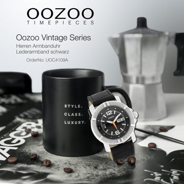 OOZOO Quarzuhr Oozoo Unisex Armbanduhr Vintage Series, Herren, Damenuhr rund, groß (ca. 42mm) Lederarmband schwarz