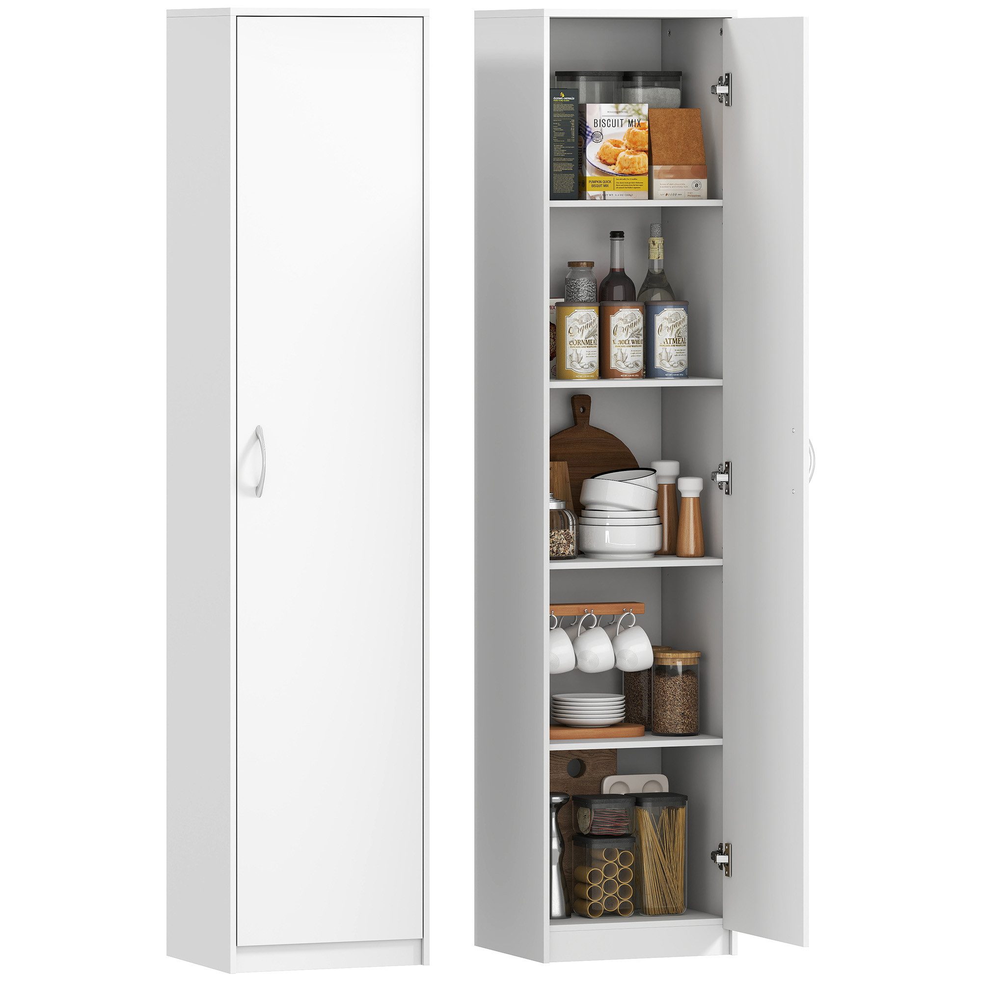 HOMCOM Küchenbuffet Küchenschrank mit 1 Tür, 5 Ebenen, Vorratsschrank, 40x35x180 cm (Hochschrank, 1-St., Buffetschrank) für Küche, Esszimmer, Rustikal-Braun