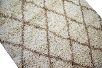 Hochflor-Teppich Shaggy Teppich Wohnzimmerteppich Hochflor Langflor Rauten creme beige, Carpetia, rechteckig, Höhe: 40 mm