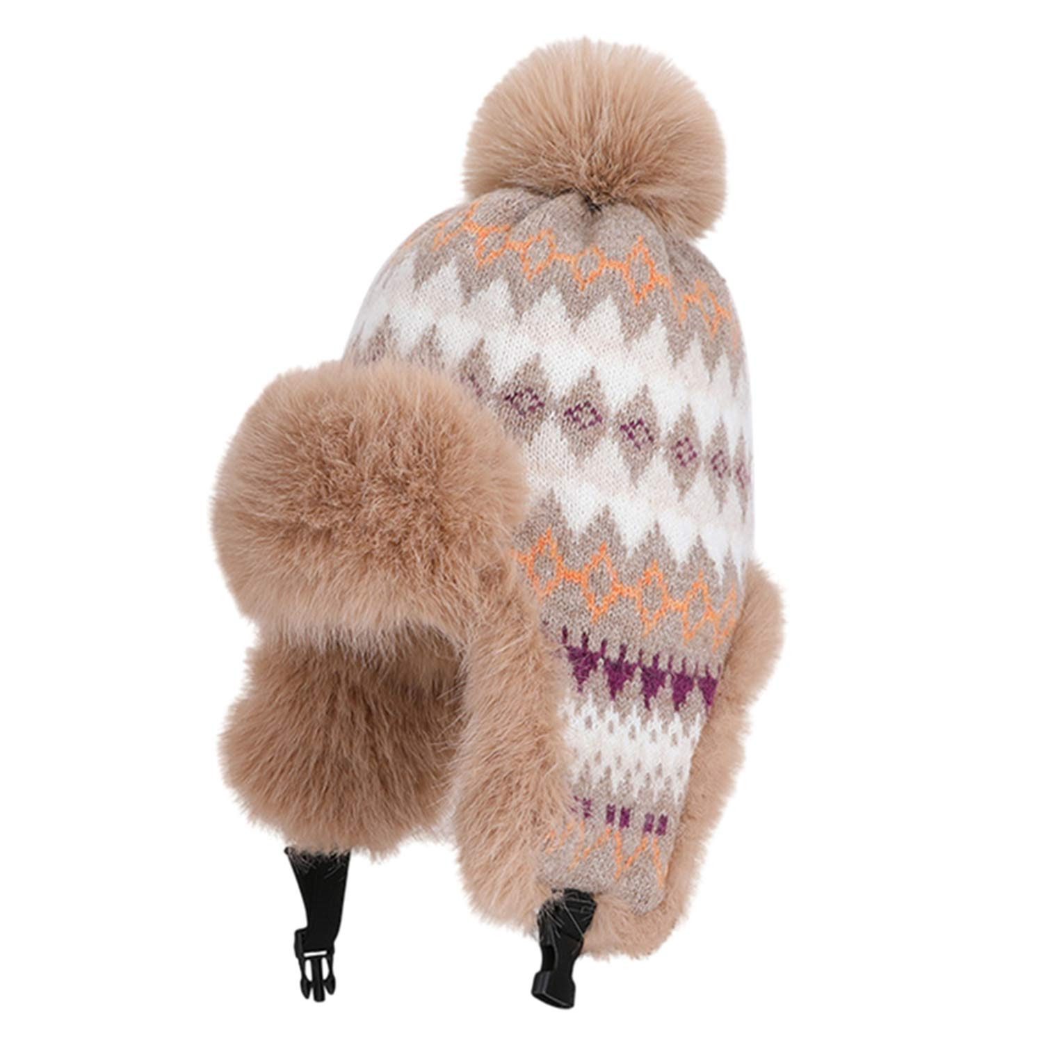 Refttenw Strickmütze Warme Wintermütze,Bommelmütze,Skimütze,mit Ohrenklappen,Fleecefutter