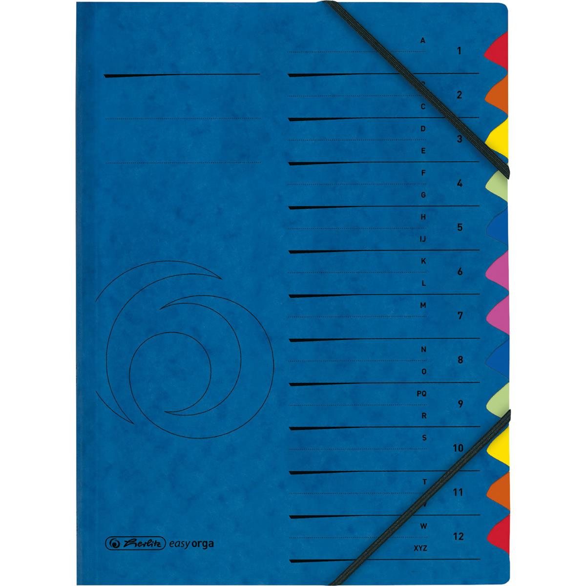 Herlitz Fächermappe herlitz 5001128 Ordnungsmappe, DIN A4, Karton, 12 Fächer, blau