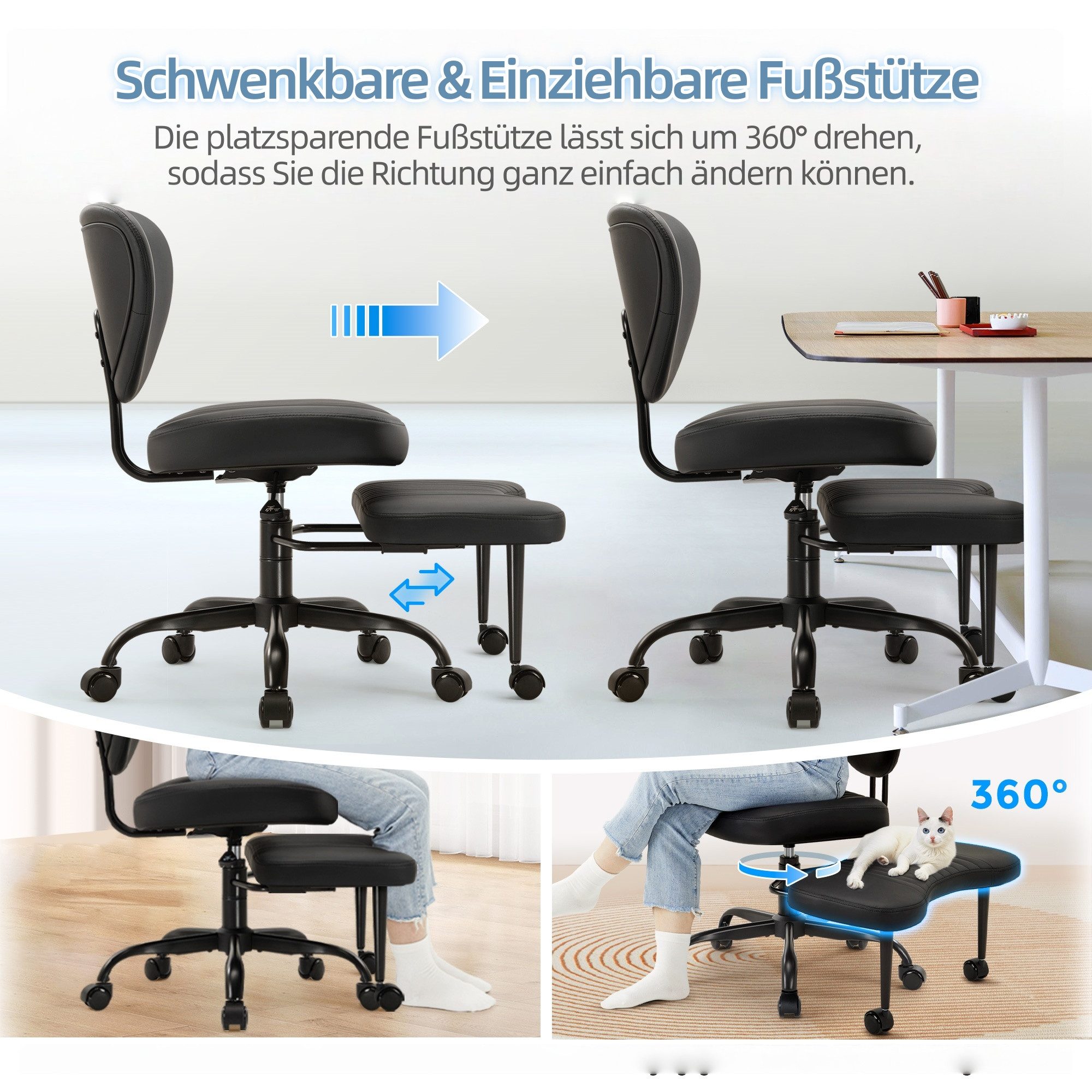 IWMH Bürostuhl mit Fußstütze, ADHS Schreibtischstuhl mit Rollon, Höhenverstellbar Drehstuhl mit Rückenlehne, Ergonomisch Gaming Stuhl – Bild 5 von 5