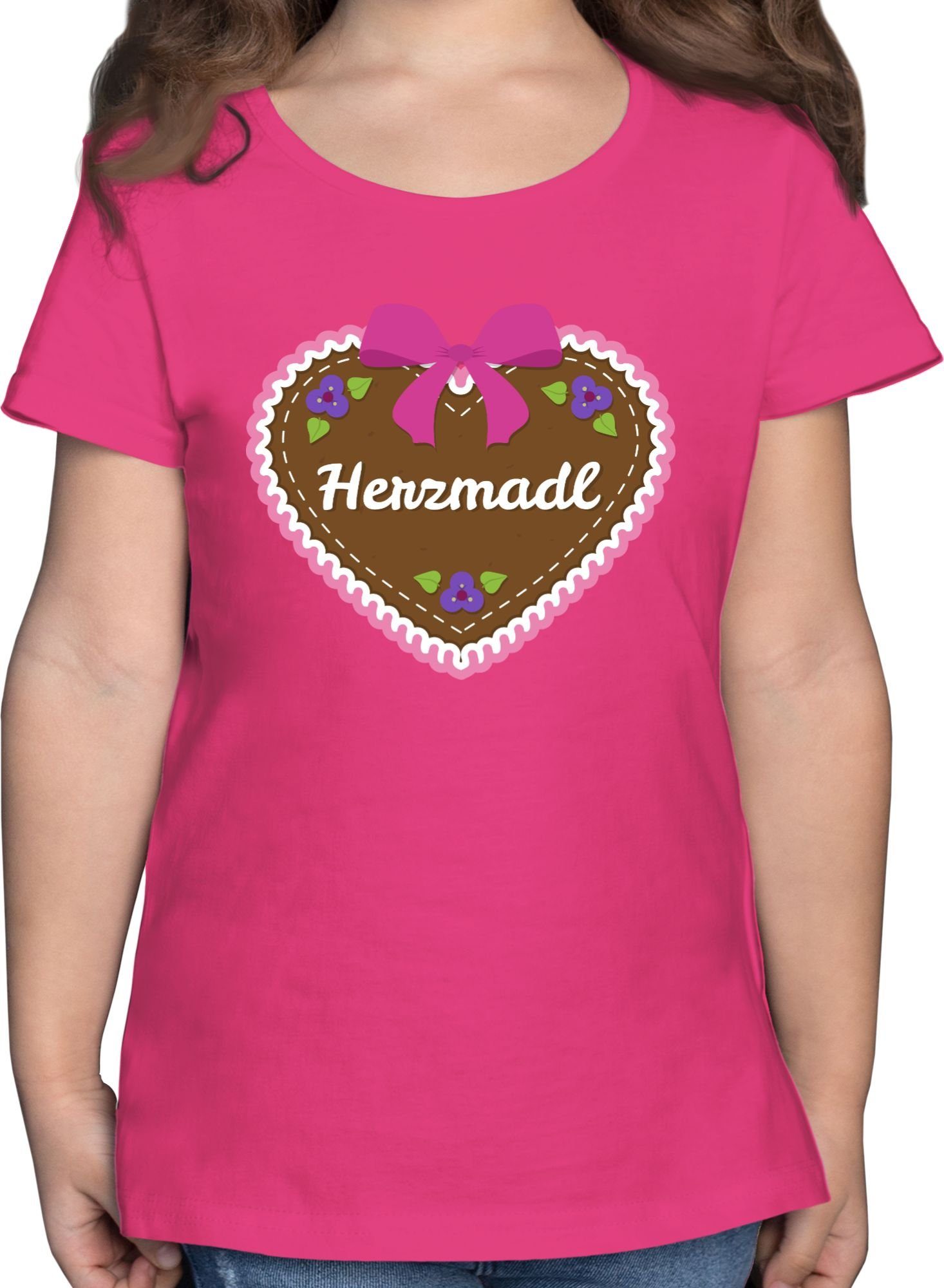 Shirtracer T-Shirt Herzmadl mit Lebkuchenherz für Fuchsia Oktoberfest Outfit Mode 2 Kinder