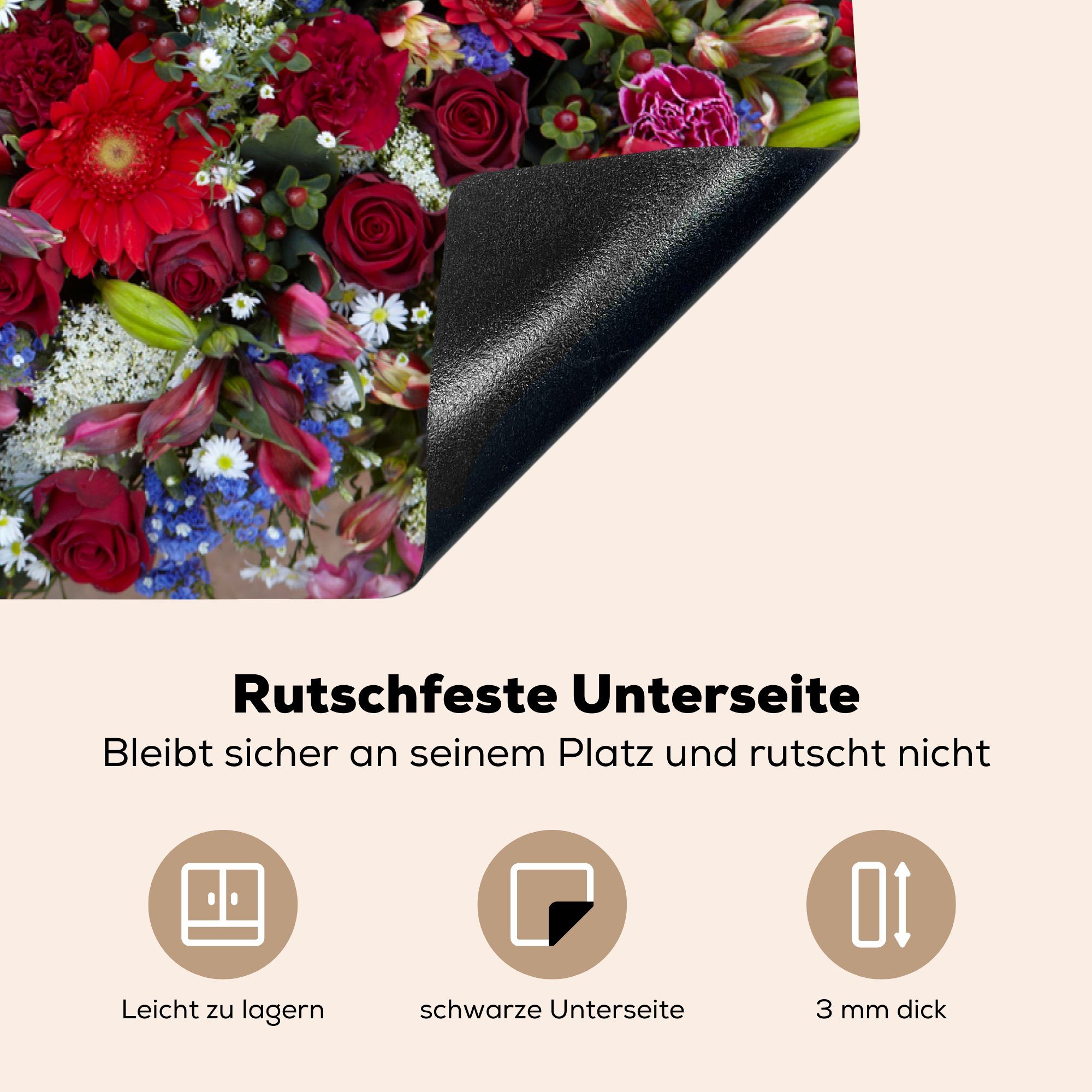 tlg), mit Farben, MuchoWow Schutz Induktionskochfeld Herdblende-/Abdeckplatte leuchtenden küche, 81x52 Design florales Ein die Ceranfeldabdeckung cm, Vinyl, (1 für