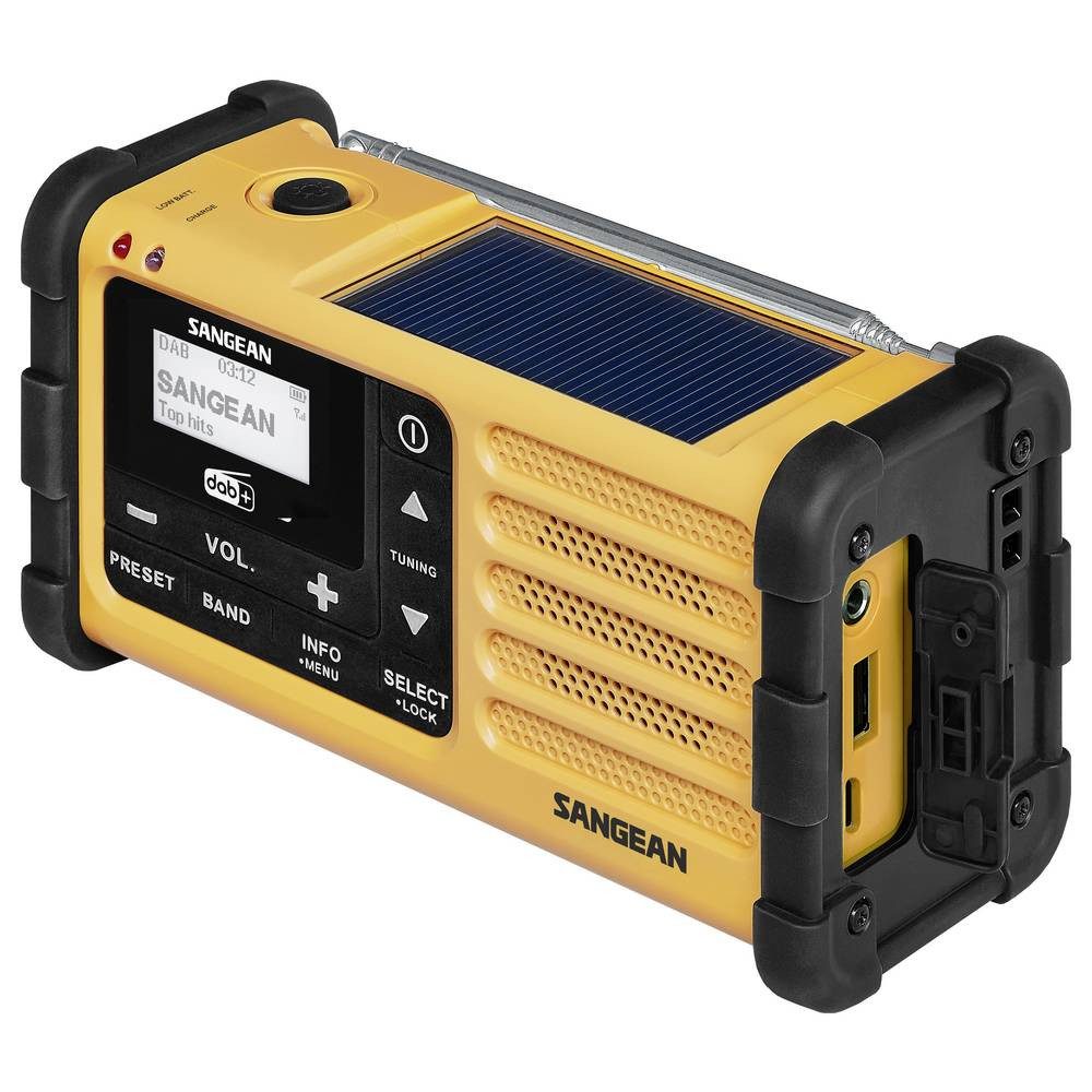 Sangean MMR-88 DAB+ Outdoorradio DAB+, UKW Notfallradio Akku-Ladefunktion, Radio (Akku-Ladefunktion, Taschenlampe, Solarpanel, Handkurbel)