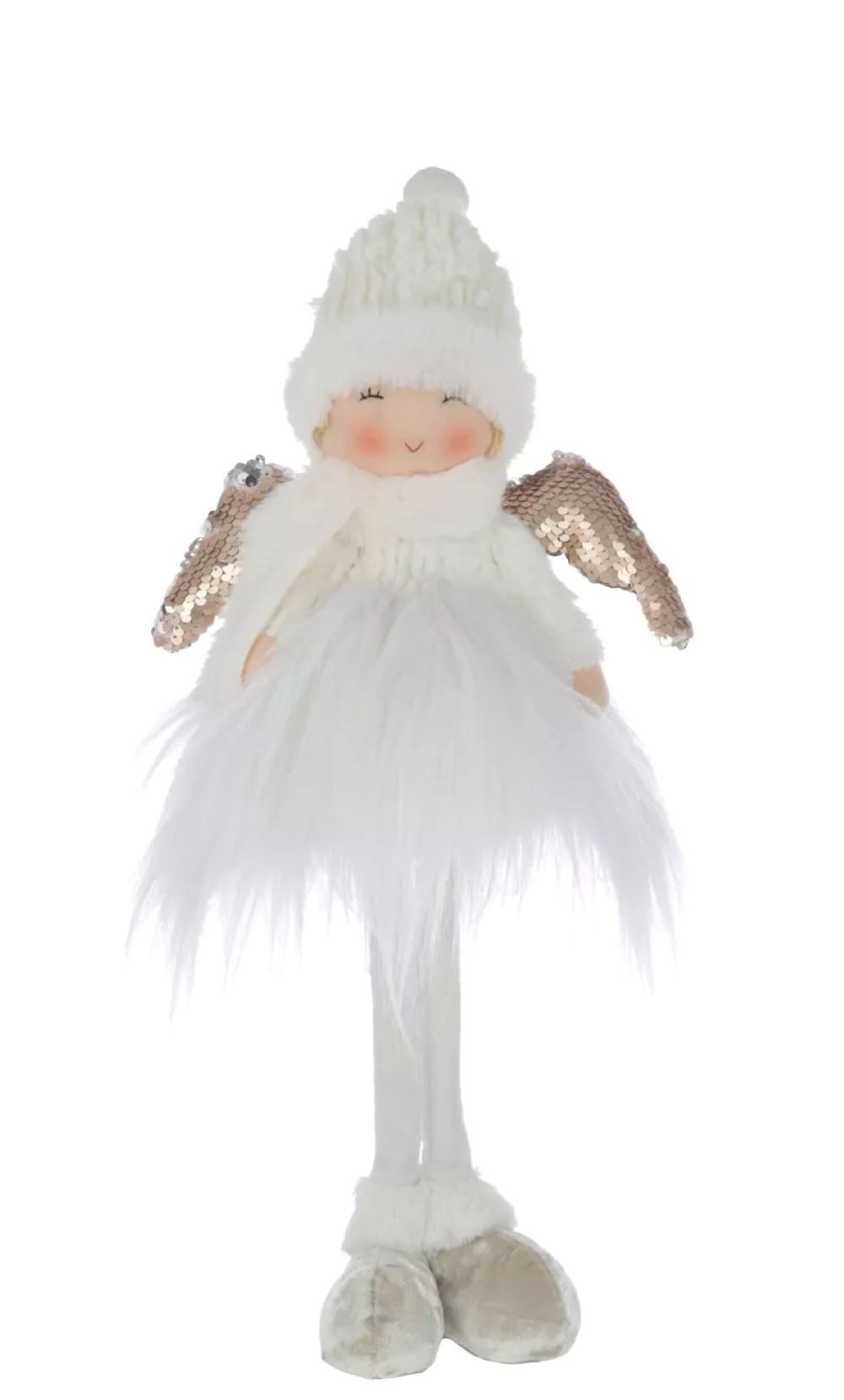 J-Line by Jolipa Engelfigur Engel Figur Weihnachten Weiß Gold Plüsch 42 cm, Mittelgroß