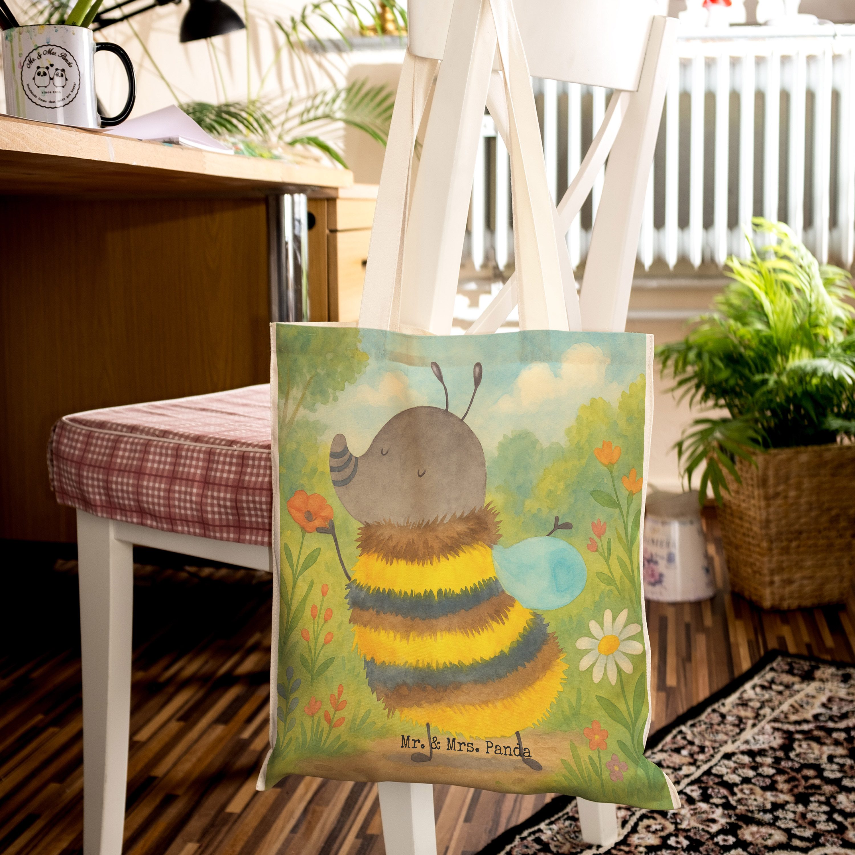 Mr. & Mrs. Panda Tragetasche Hummel flauschig Design, Tote Bag, Weiß, Lustige Sprüche, Beuteltasch (Packung, Biene), Beuteltasche shopping bag Einkaufstasche
