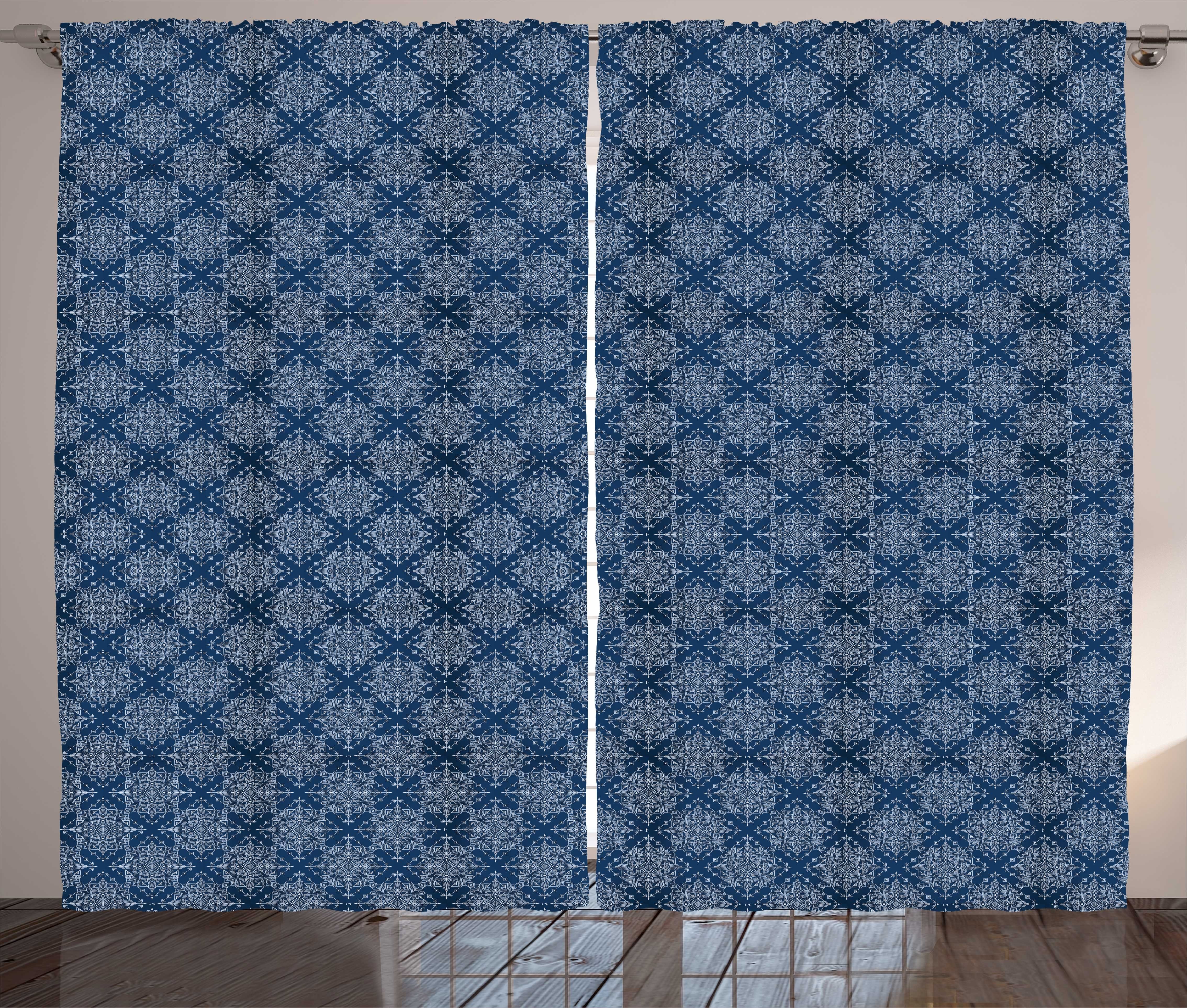 Gardine Schlafzimmer Kräuselband Vorhang mit Schlaufen und Haken, Abakuhaus, Antique Oriental Blau Kultur Kunst