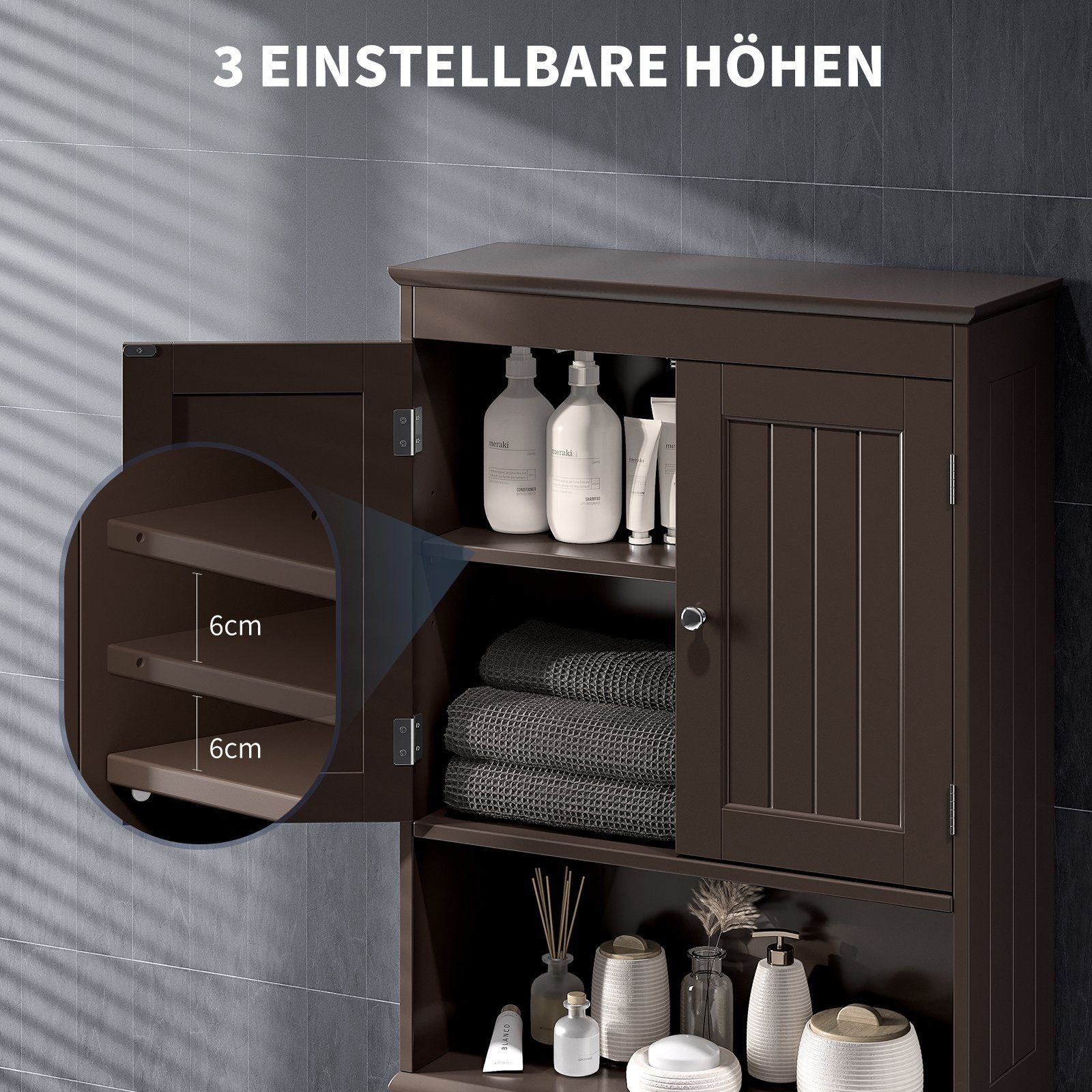 Bealife Badregal Toilettenschrank, mit Braun Ablagen, 60x23x167cm