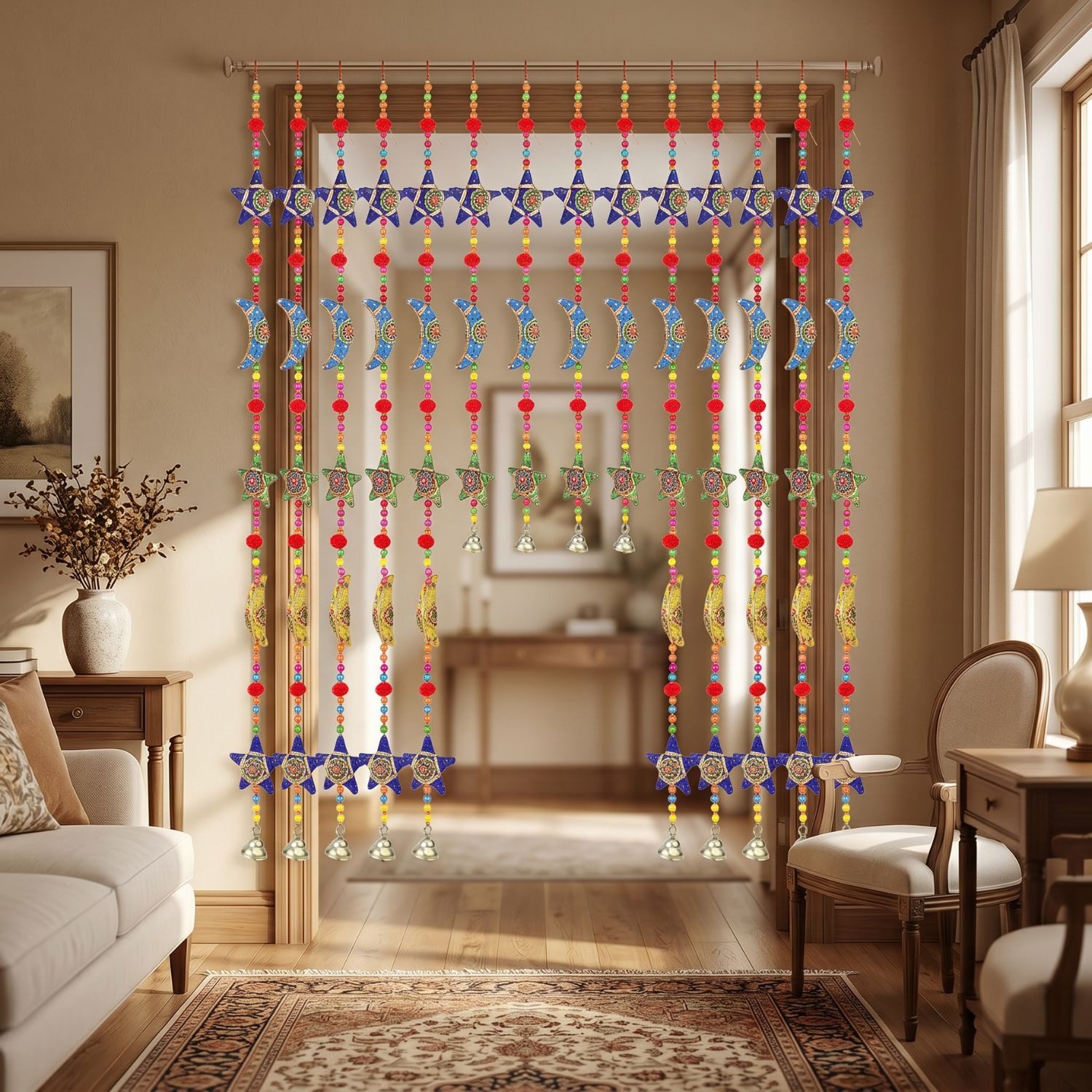 Marrakesch Orient & Mediterran Interior Hängedekoration Dekoanhänger Sternenmond im Boho-Stil aus Baumwolle, mehrfarbig 80 cm – Bild 4 von 5