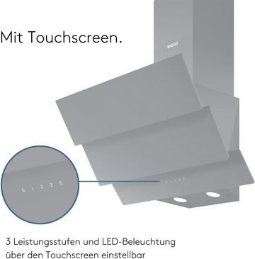 wiggo Kopffreihaube WE-B643G Dunstabzugshaube 60cm kopffrei - 3 Glas grau, Abluft Umluft Dunstabzug 615m³/h - Touch-Display - Glasfront