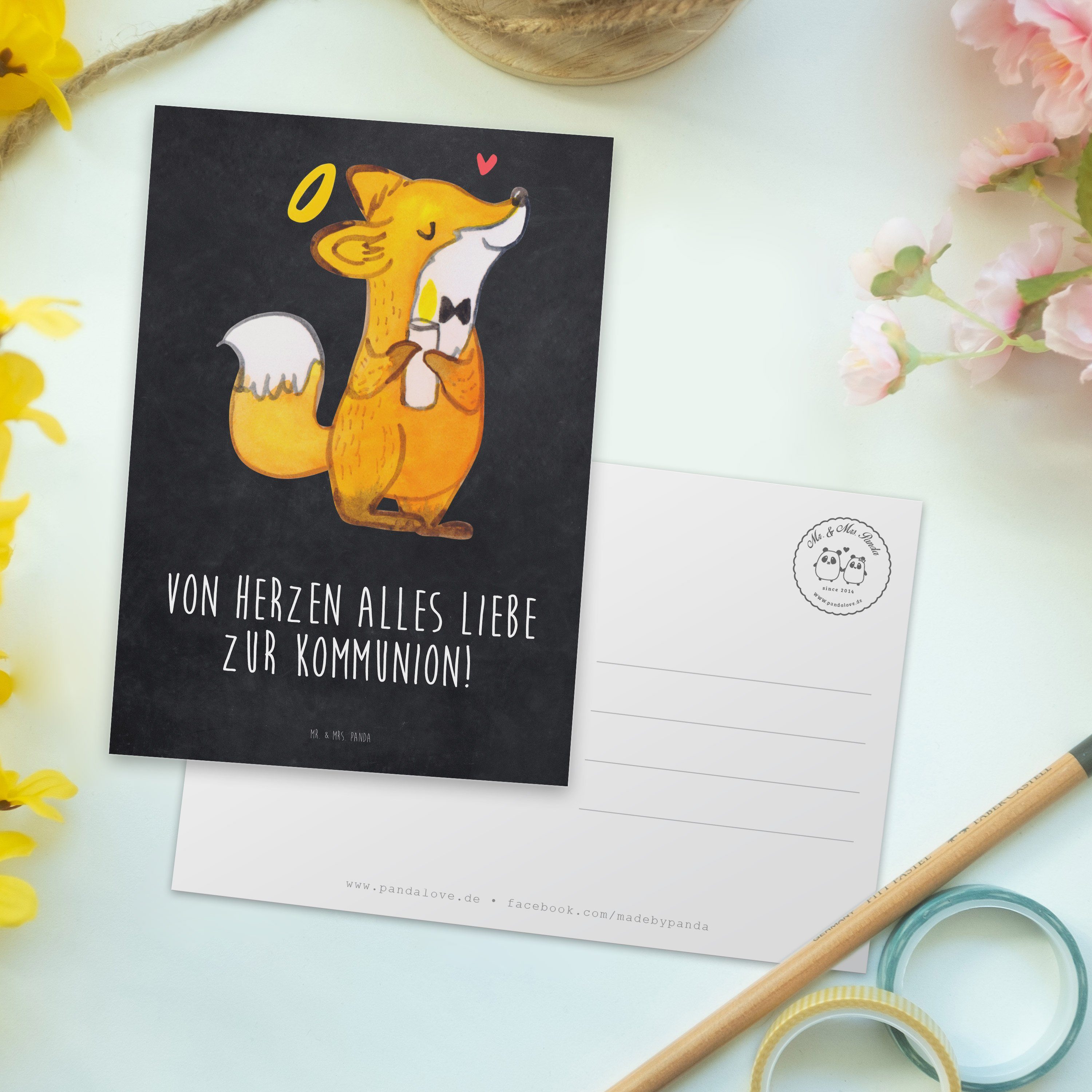& Mr. - - Geschenk, Mrs. Postkarte Ansichtsk Kommunion Kreidetafel Fuchs Geburtstagskarte, Panda
