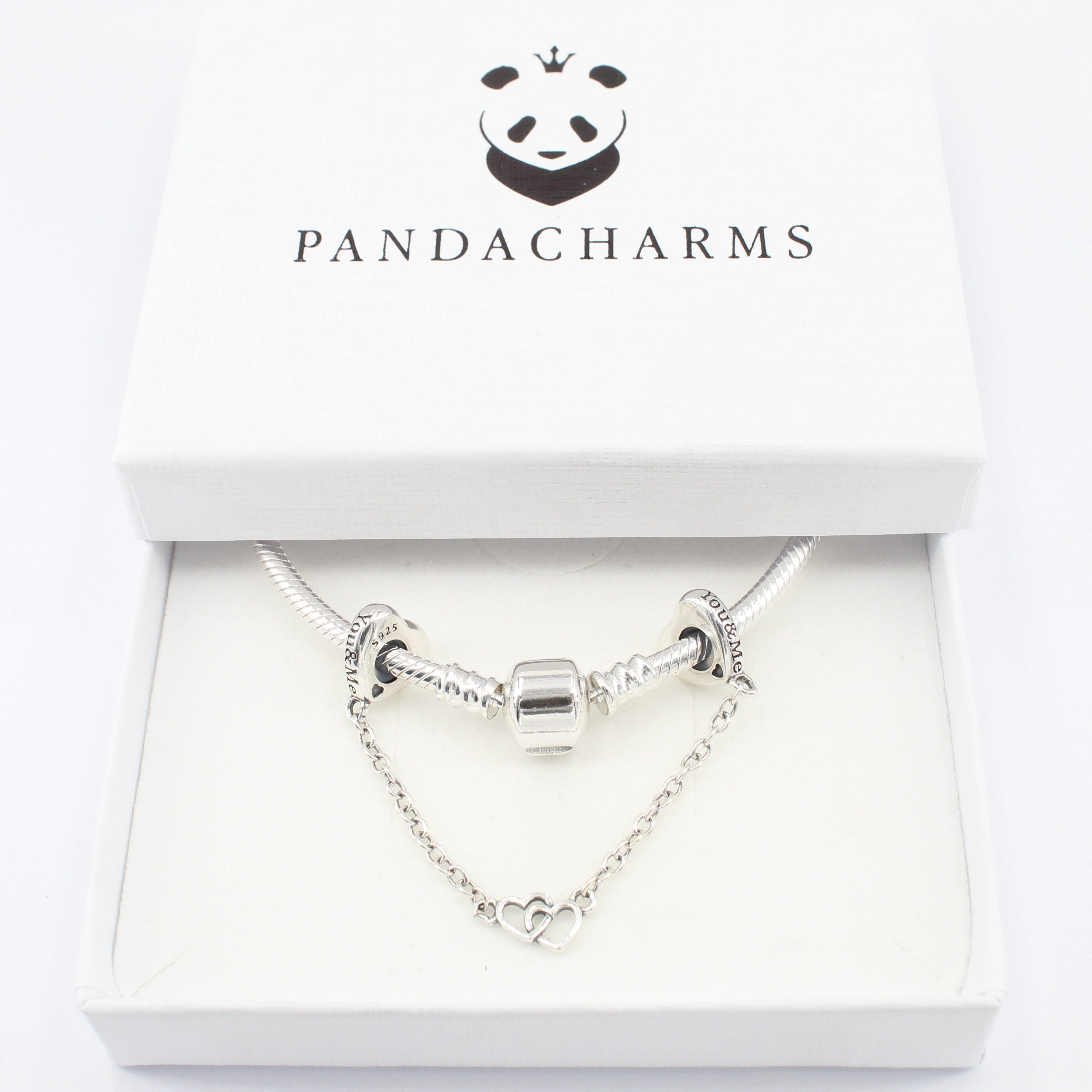 PANDACHARMS Bead Verschlungene Herzen Stopper Sicherheitskette, 925er Sterling Silber