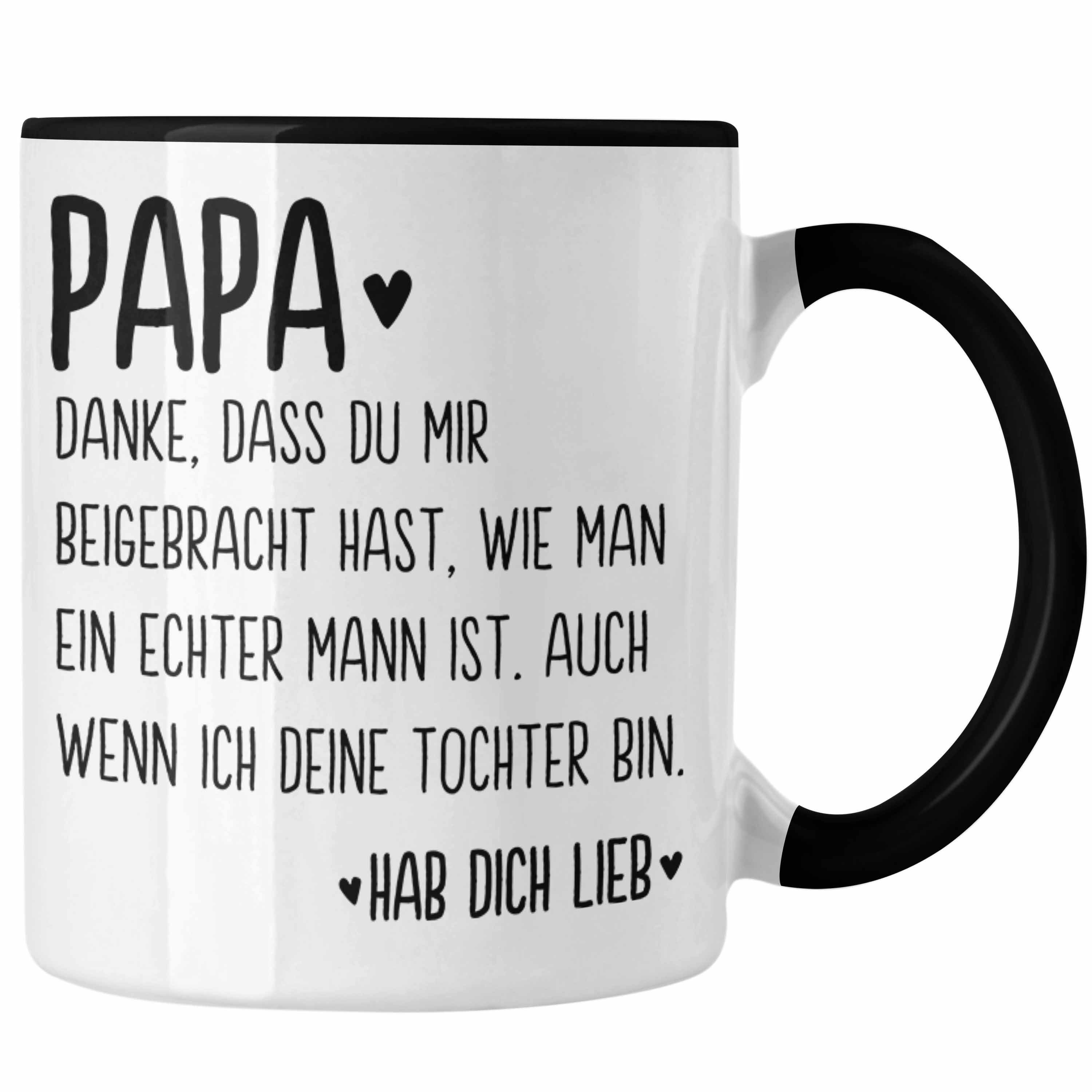 Trendation Tasse Trendation - Papa Tasse Geschenk von Tochter Kaffeetasse Sprüche Vatertag Geschenkidee Spruch Vater Schwarz