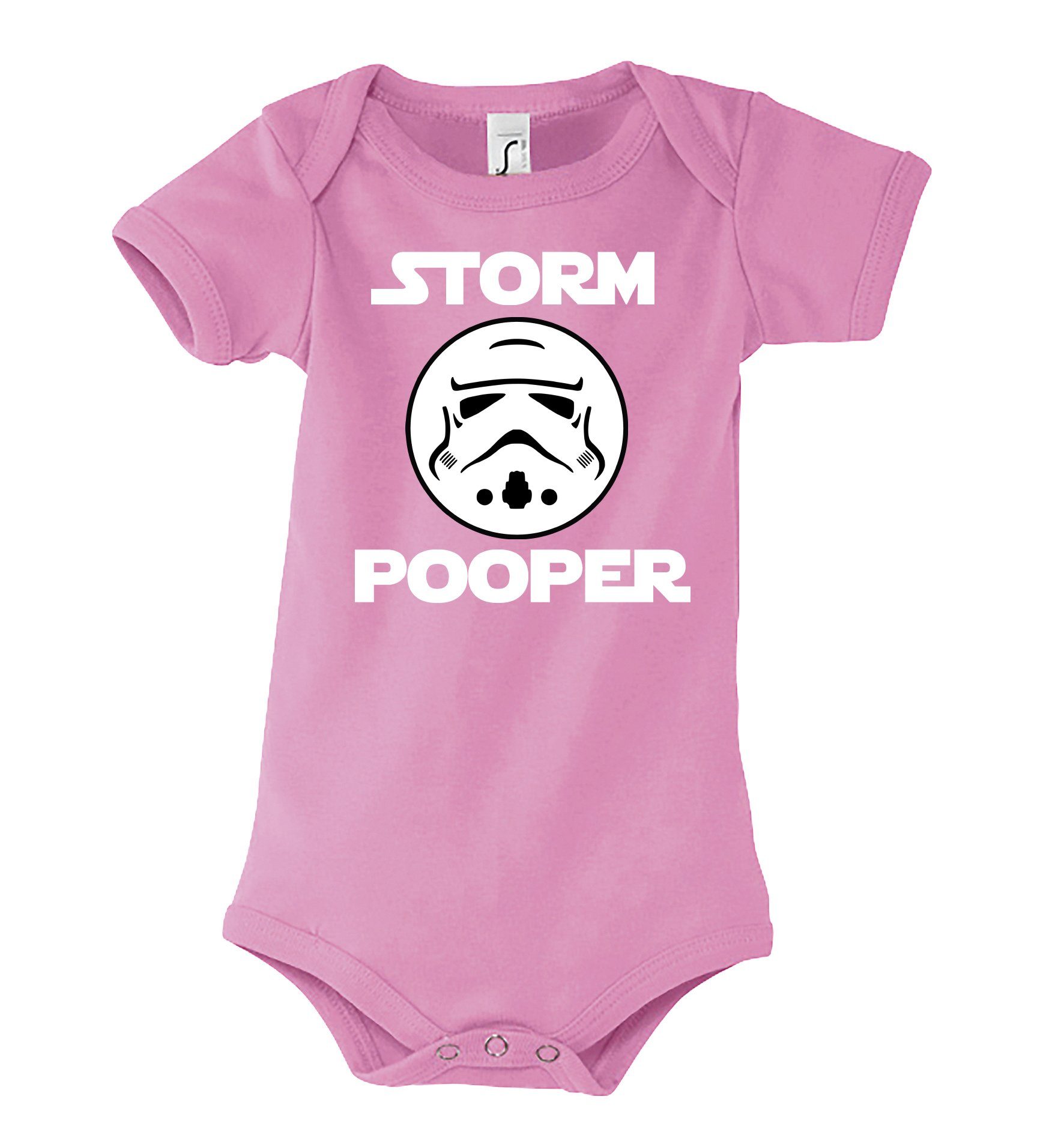 Youth Designz Kurzarmbody Storm Pooper Trooper Baby Body Kurzarm Strampler mit lustigem Spruch & Logo Print Rosa