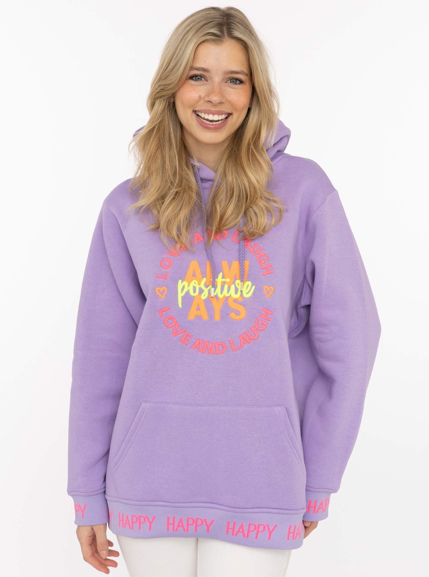Zwillingsherz Hoodie "Always Positive" Kapuze, Stickerei, Fronttasche, Bündchen-Schriftzug, Langarm