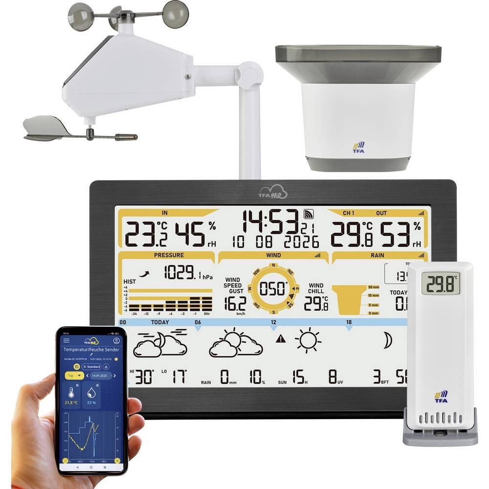 TFA Dostmann TFA.me ID-05 WLAN-Wetterstation Vorhersage für 4 Tage Anzahl Sensoren Wetterstation