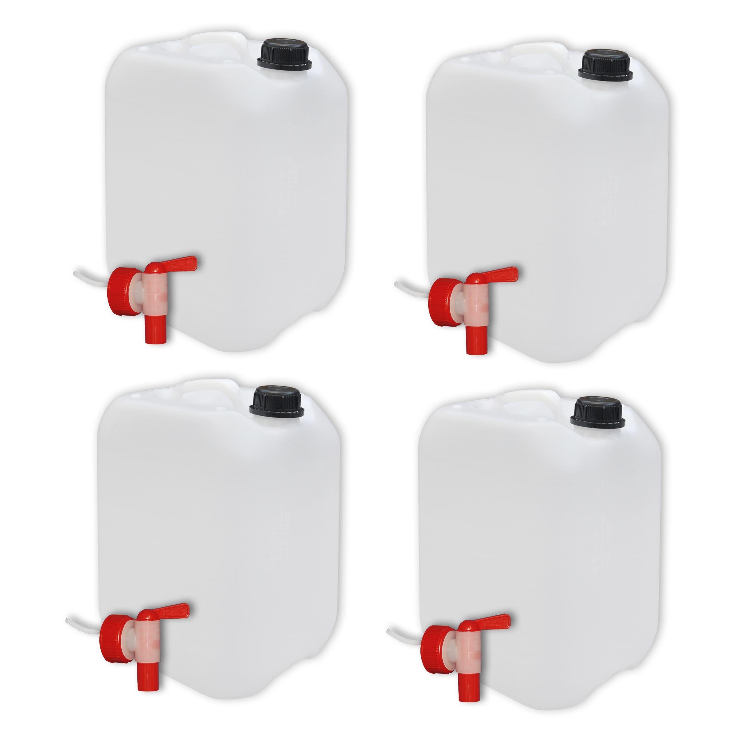 Plasteo Kanister plasteo 4er Set: 10 Liter Getränke- Wasserkanister Natur mit 4x Hahn, 4 Kanister + 4 Hähne