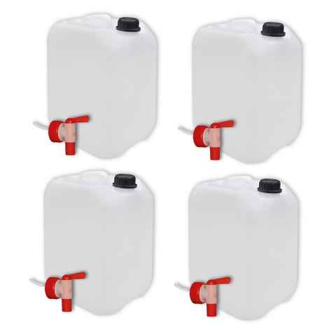 Plasteo Kanister plasteo 4er Set: 10 Liter Getränke- Wasserkanister Natur mit 4x Hahn, 4 Kanister + 4 Hähne