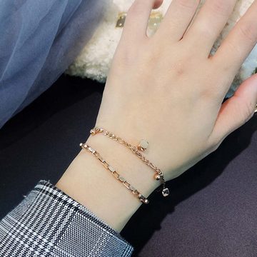 FIDDY Charm-Armband Damen-Doppelketten-Anhängerarmband, verstellbar aus Titanstahl (1-tlg), Quadratischer Anhänger, bezaubernd, für Damen, tolles Geschenk