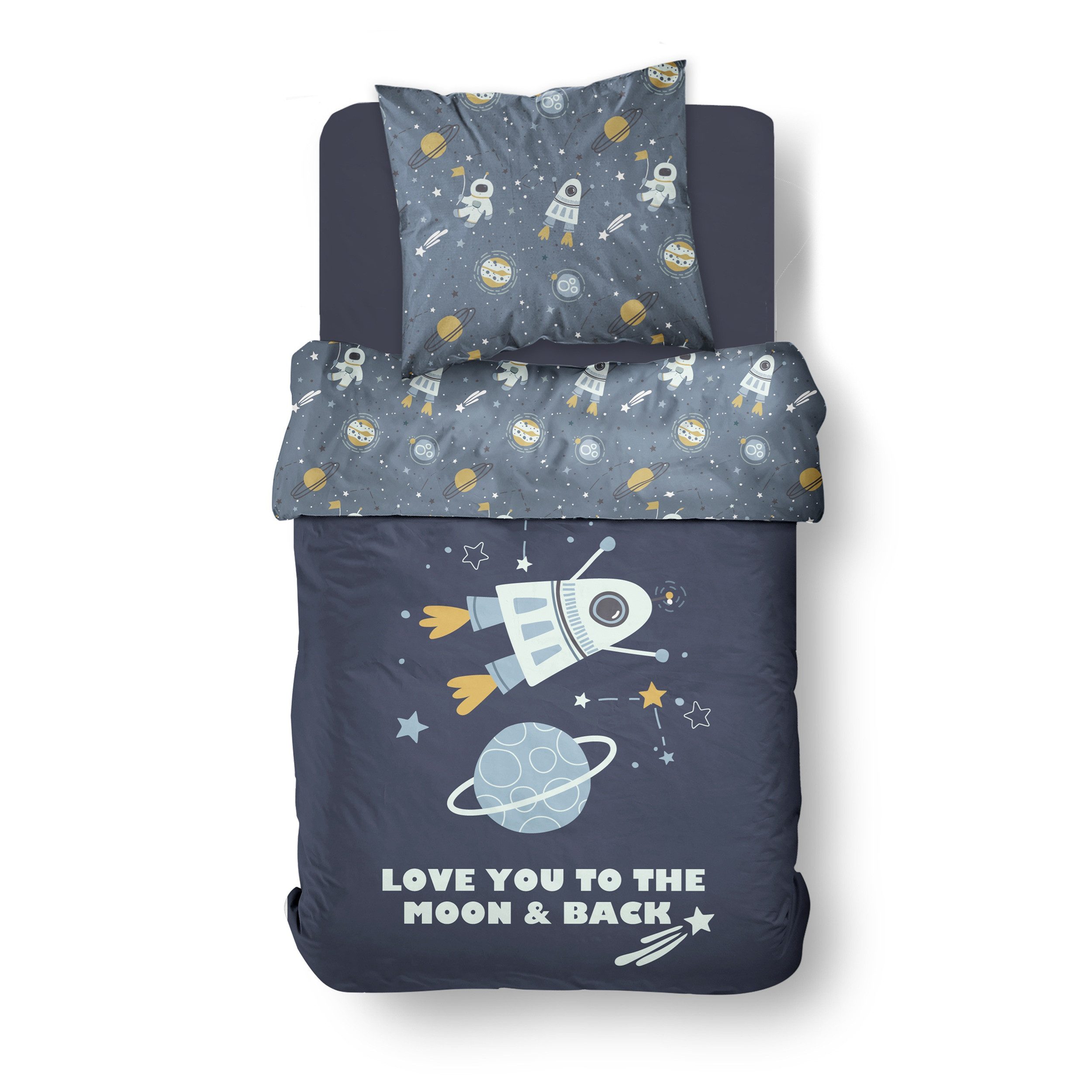 Familando Kinderbettwäsche Weltall Sterne 135x200 80x80 cm aus 100% Baumwol günstig online kaufen