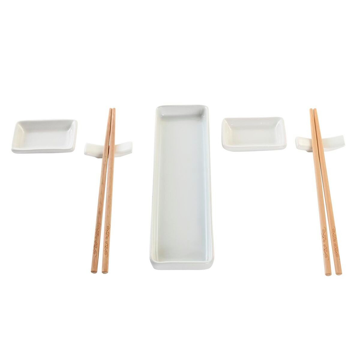 DKD Home Decor Столовый сервиз Sushi-Set Tellerset Schale Stäbchen DKD Home Decor natürlich Weiß Bamb, Steingut