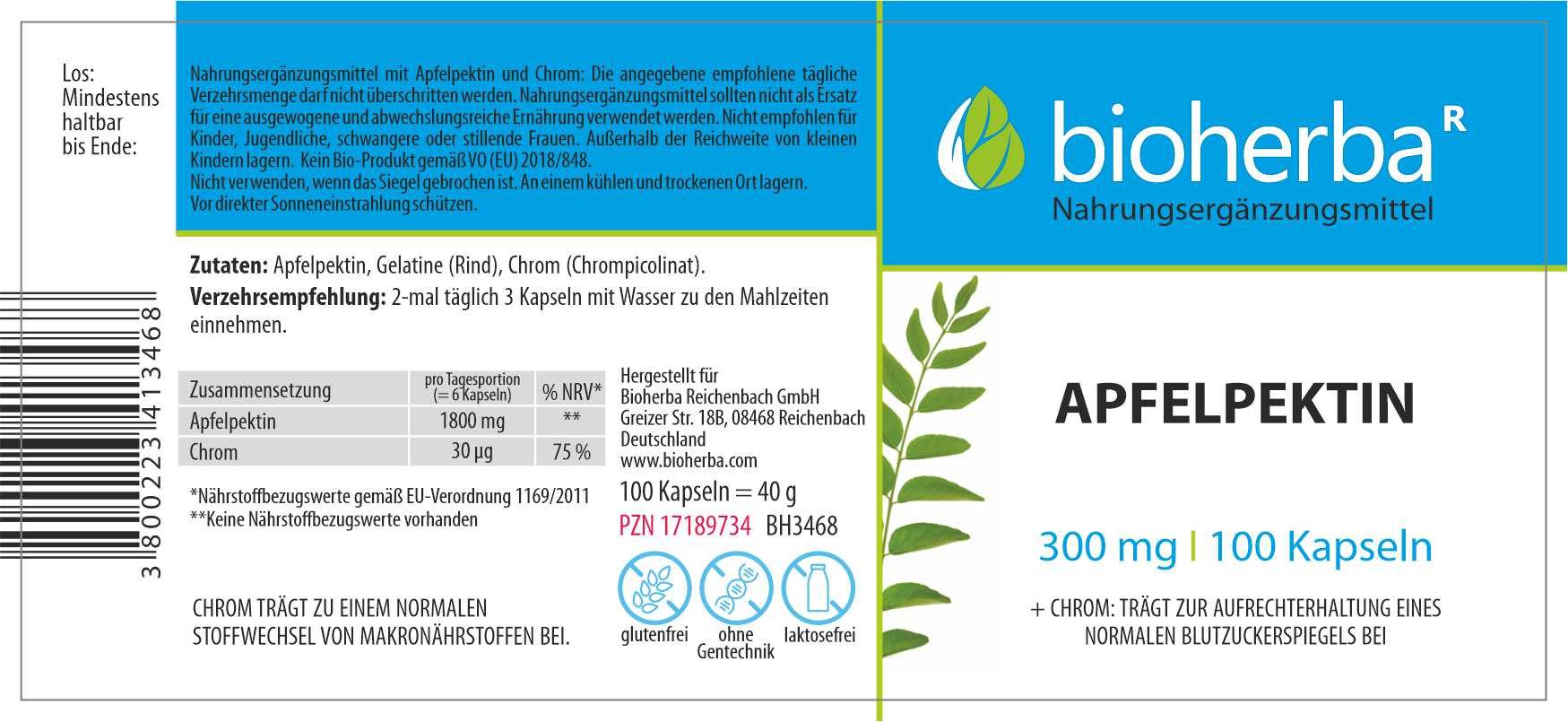 BIOHERBA R Apfelpektin 300 mg 100 Kapseln Nahrungsergänzungsmittel