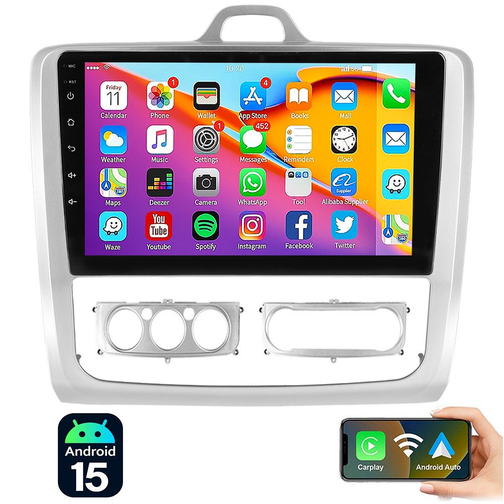 ESSGOO 64G DAB+ Für Ford Focus MK2 MK II 2004-11 Android 15 Carplay GPS Navi Autoradio (DAB+ (optional), 4+64GB(optional), AM, FM, RDS, Apple Carplay & Android Auto,Bluetooth,ASP)