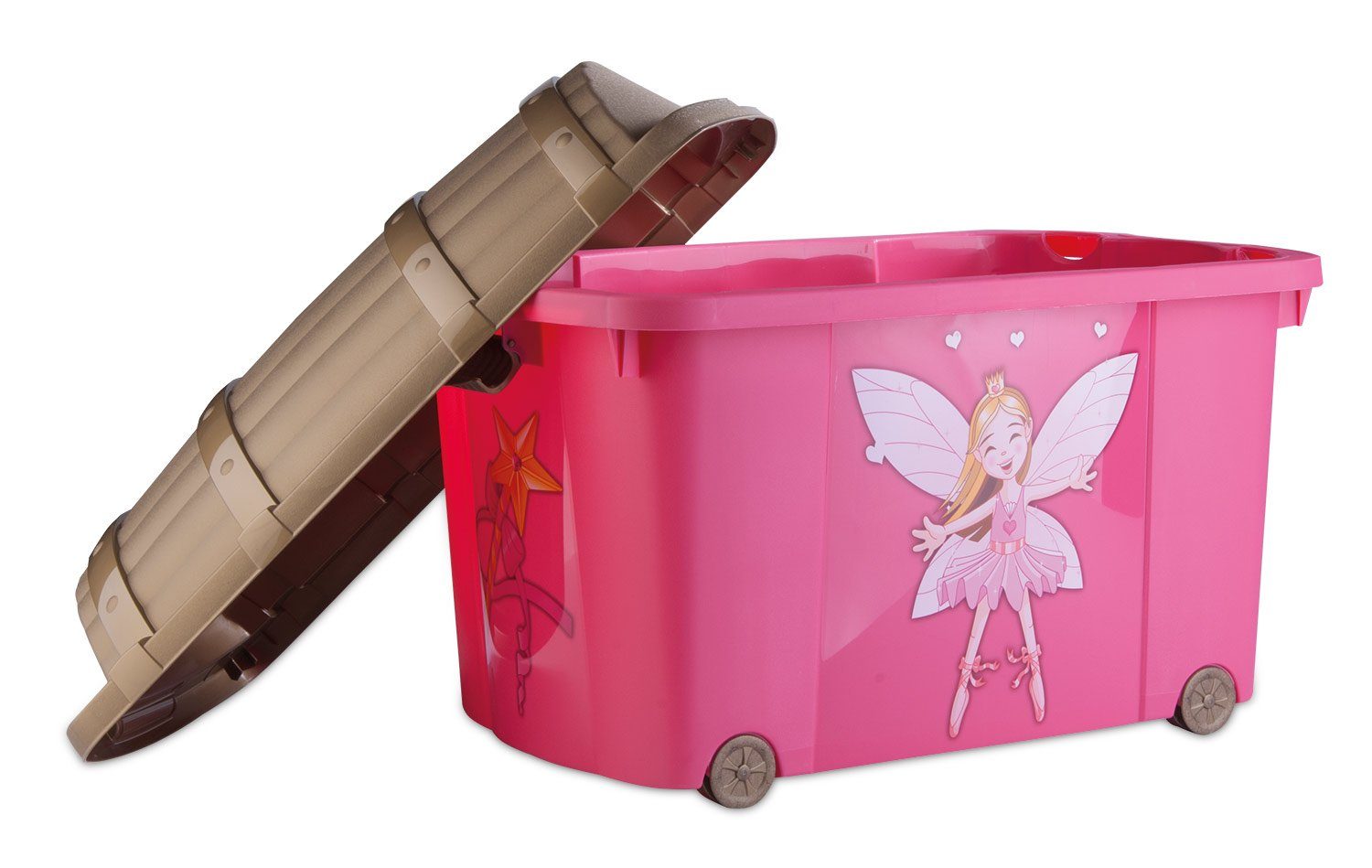 Truhe Prinzessinnentruhe PIXIE, B 60 cm x T 42 cm, Pink, Kunststoff, mit Deckel und Rollen