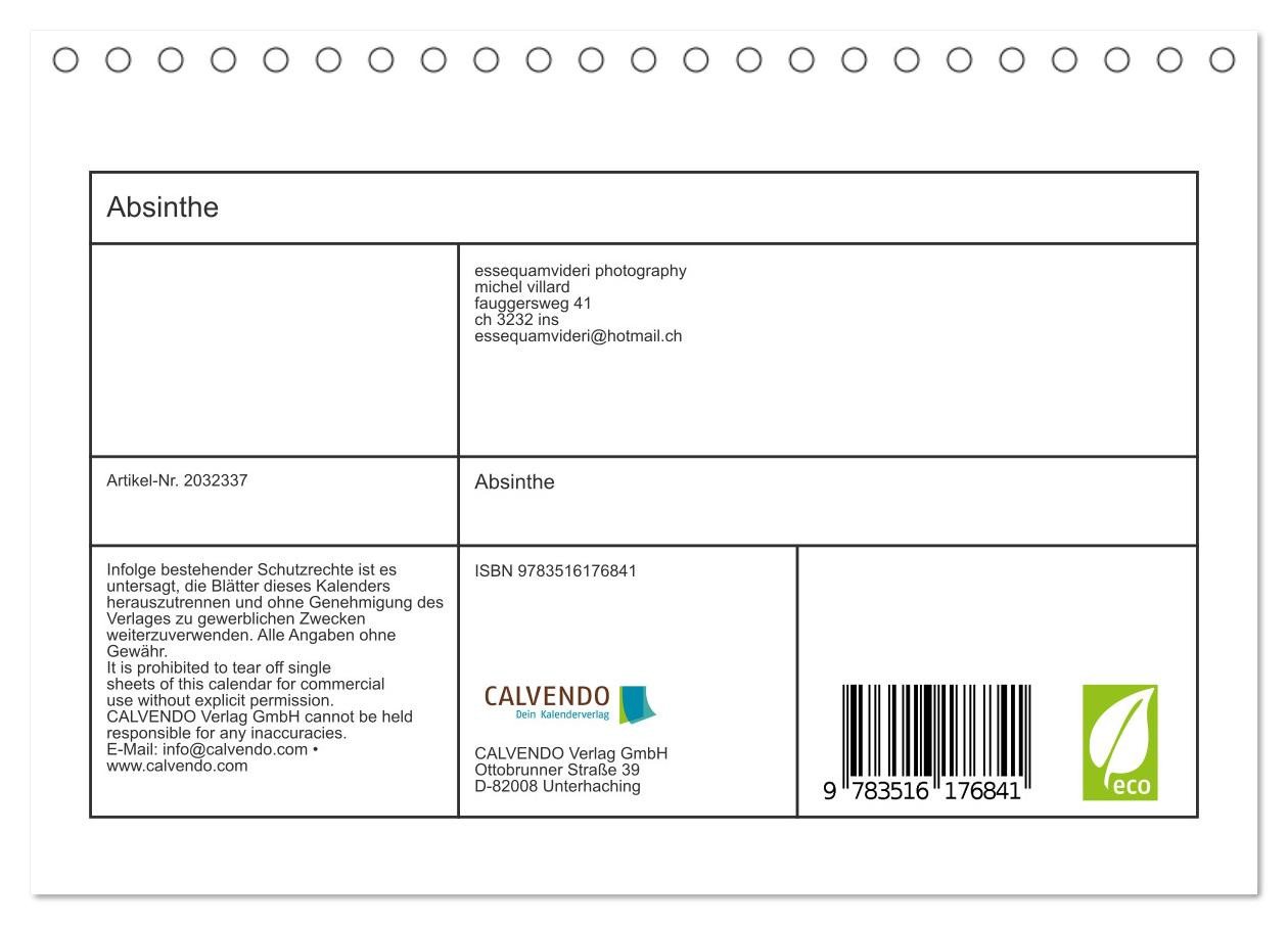 Thumbnail - CALVENDO Wandkalender Absinthe (Tischkalender 2026 DIN A5 quer), CALVENDO Monatskalender