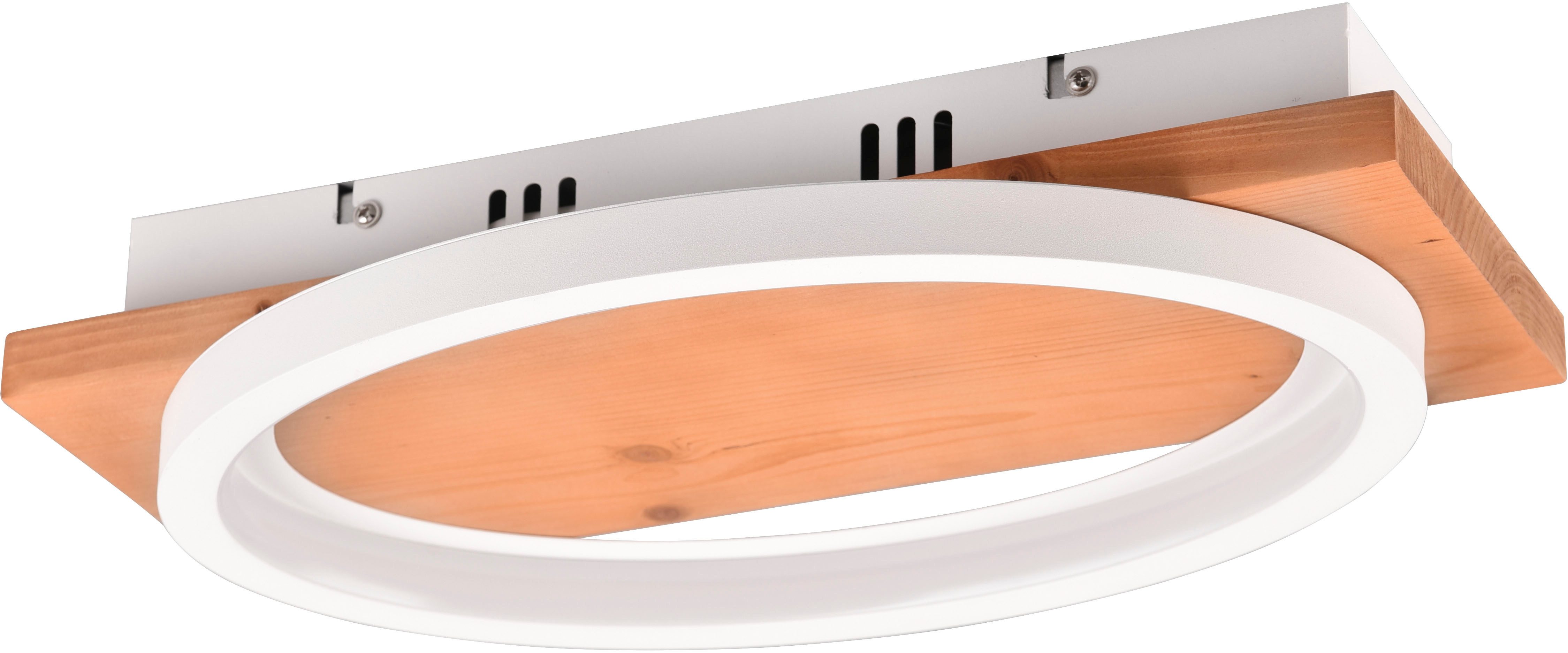 TRIO Leuchten LED Wandleuchte BARCA, Wand- oder Deckenleuchte LED 16W 1800Lumen warmweiß 3000K, Dimmfunktion, mehrere Helligkeitsstufen, LED fest integriert, Warmweiß, per Wandschalter dimmbar in 3 Stufen, Wandlampe mit Holz-Element