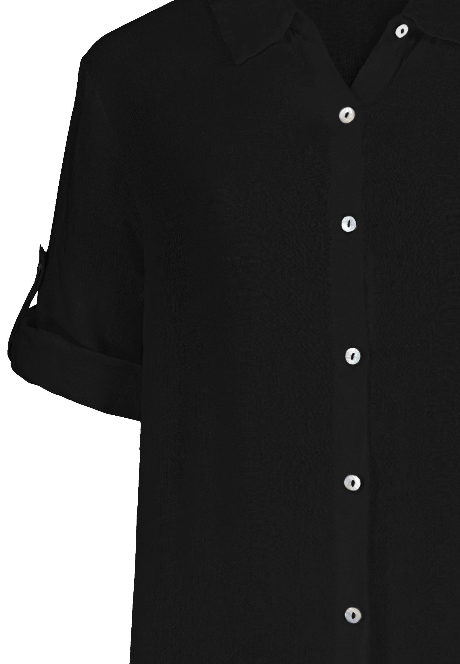 Eight2Nine Shirtkleid Kurzarm Knopfleiste Gerade Passform Elegantes Design für Damen (lang, 1-tlg) Leinen Normal Fit Kentkragen Kurzarm Einfarbig atmungsaktiv