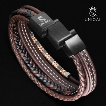 UNIQAL.de Lederarmband Lederarmband Herren "BRICS" geflochten brown black elegant Rindsleder (Edelstahl, Echtleder, Casual Style, handgefertigt)