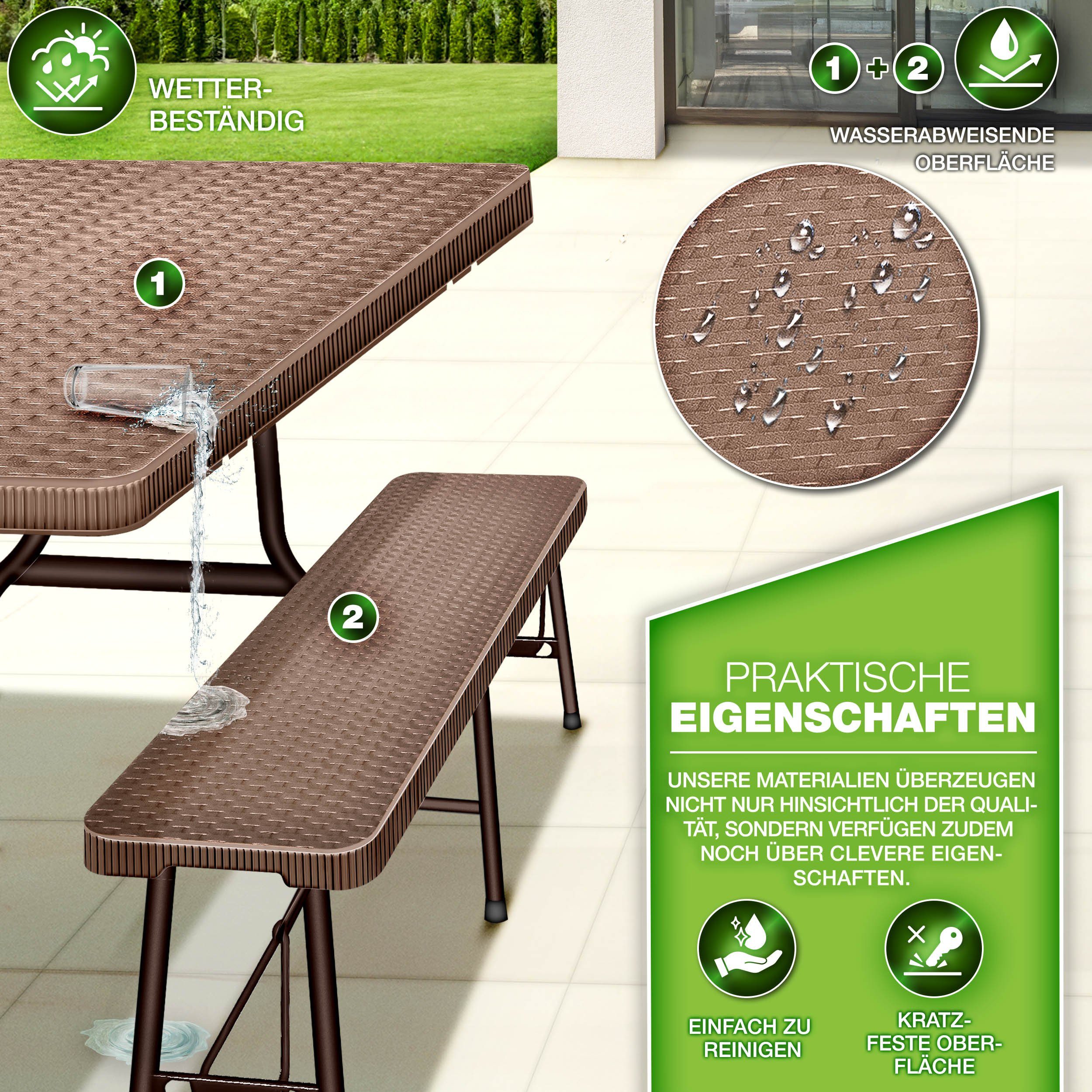 tillvex Bierzeltgarnitur klappbar 3-teilig Set Rattan günstig online kaufen