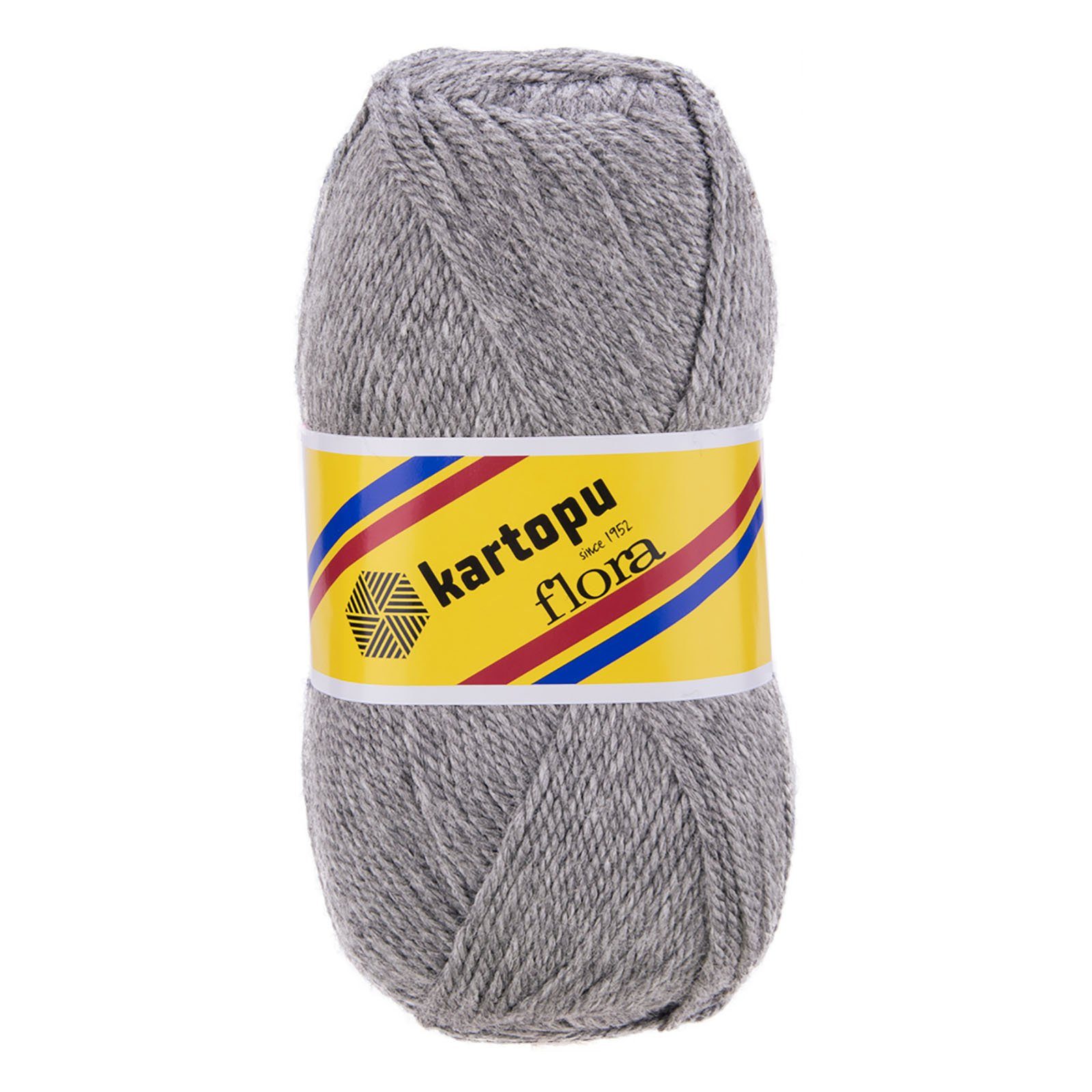 Kartopu 5 x 100g Strick-Häkel-Garn Kartopu Flora Acryl-Wolle Farbwahl Häkelwolle, 1150 m (5er-Pack, 5-St), K1001 hellgrau meliert