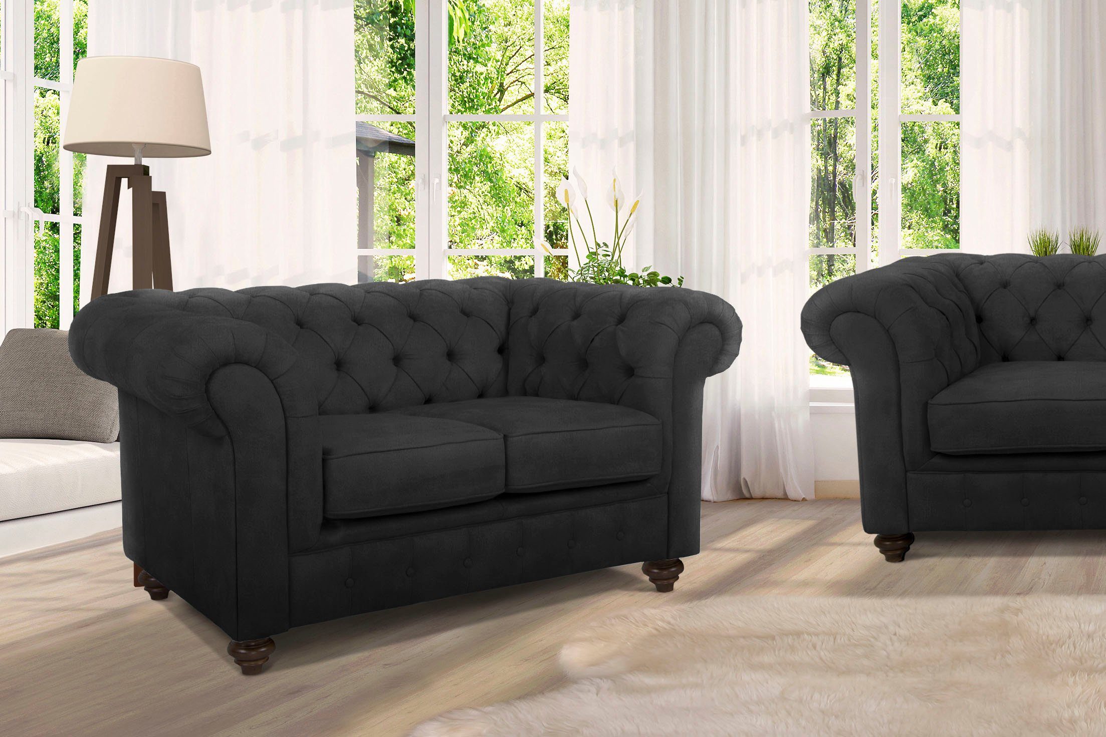 Home affaire Chesterfield-Sofa Duc 2-Sitzer, hochwertige Knopfheftung im Rücken, Samtoptik mit changierender Optik