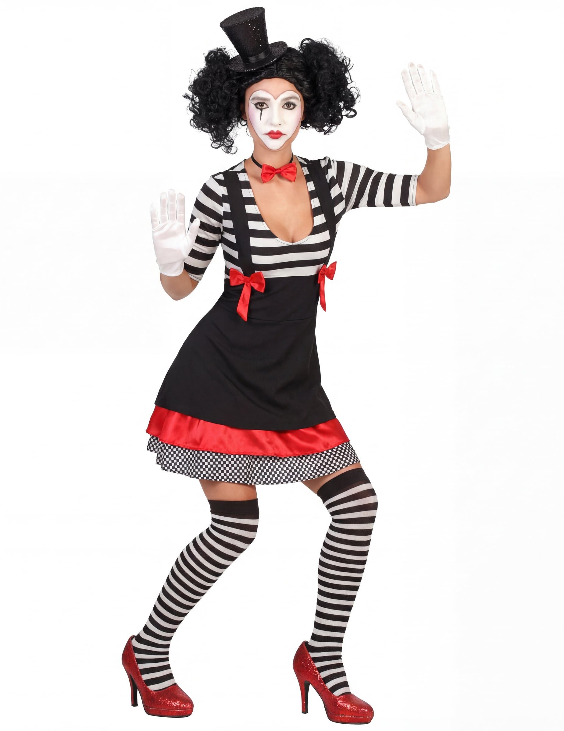 Kostüm Süsse Pantomime Damenkostüm Clownfrau schwarz-weiss