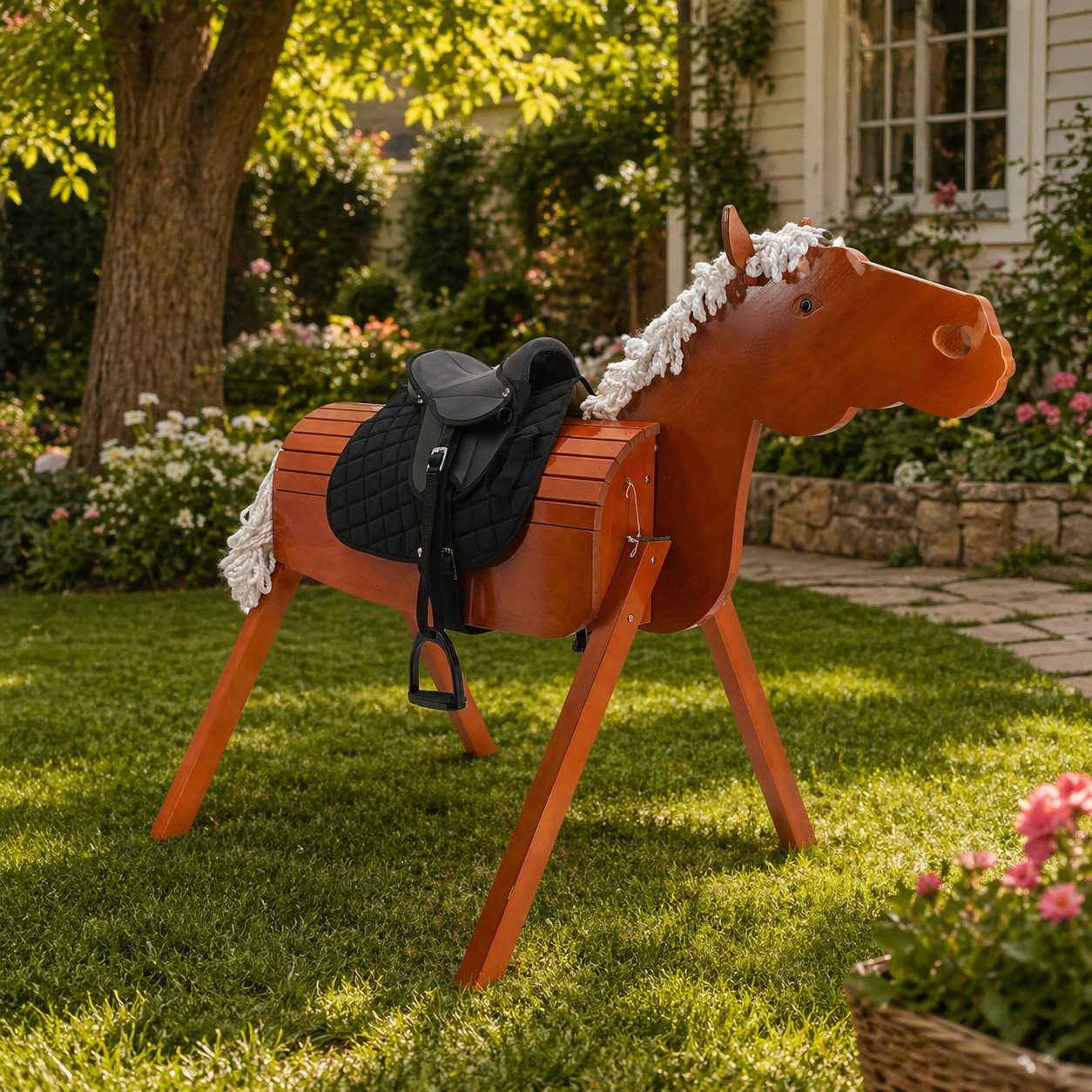 Sweety-Toys Holzpferd Sweety Toys Outdoor Gartenpferd Holzpferd OTTO mit Sattel