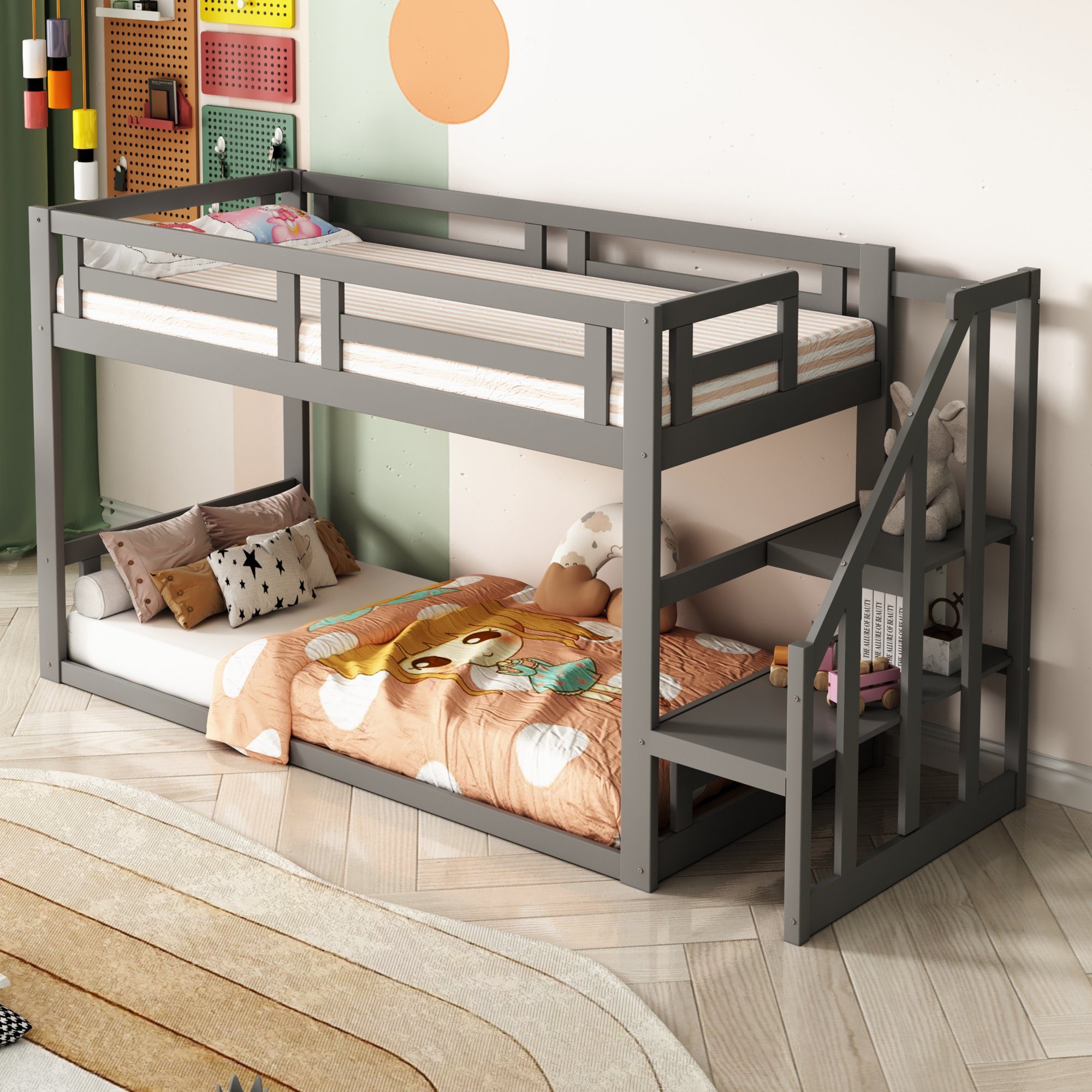 Flieks Etagenbett, Kinderbett mit Sicherheitstreppe 90x200cm günstig online kaufen