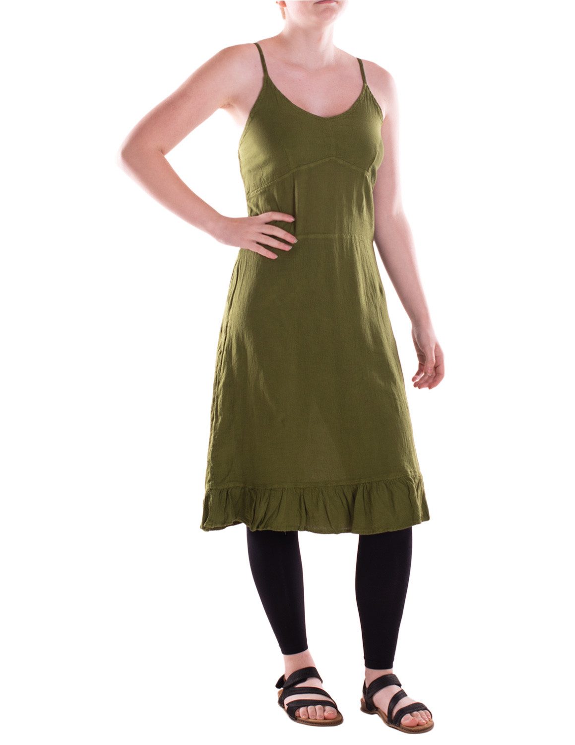 Sommerkleid Damen knielanges Kleid Baumwolle Casual ärmellos Spaghetti-Träger