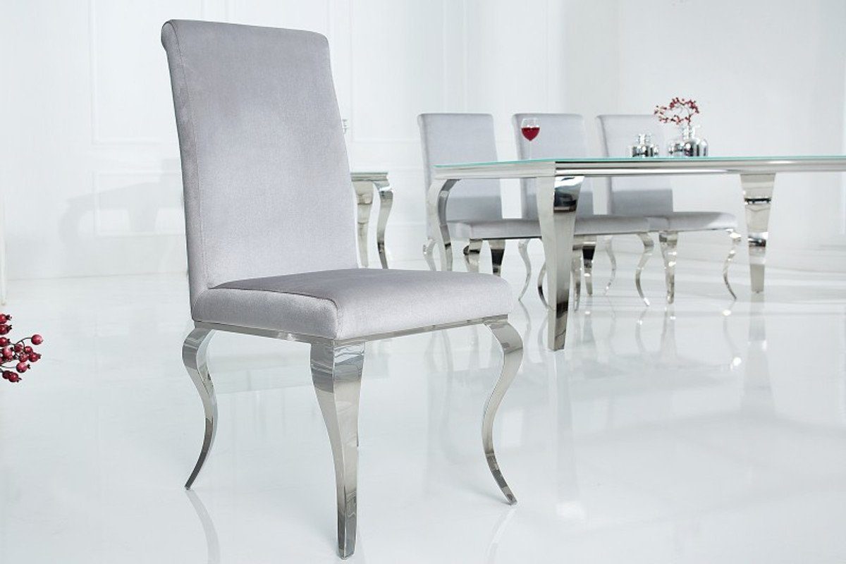 Casa Padrino Esszimmerstuhl Barock Esszimmer Designer - Stuhl Silbergrau - Modern / Silber Stuhl